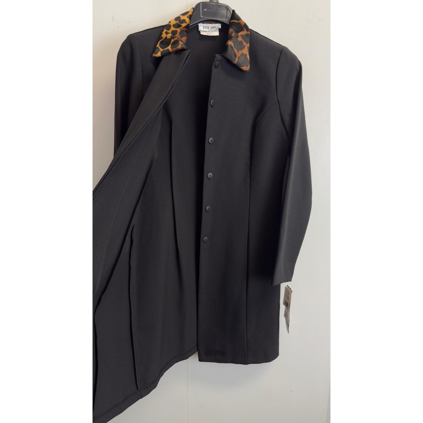 NEW Byer Too Vintage 90s Pant Suit Black Leopard Faux Fur Collar Size 7 USA Made