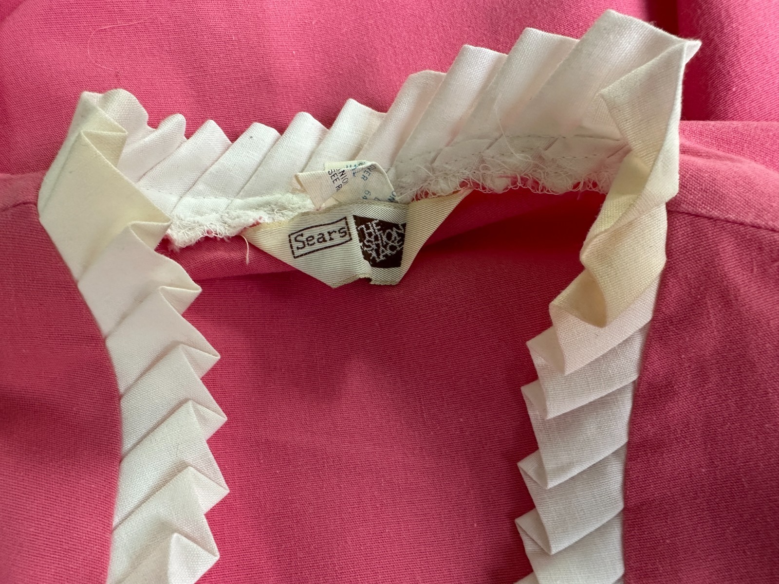 Vintage 1970s Pink and White Trim Belted Dress Sears the Fashion Place