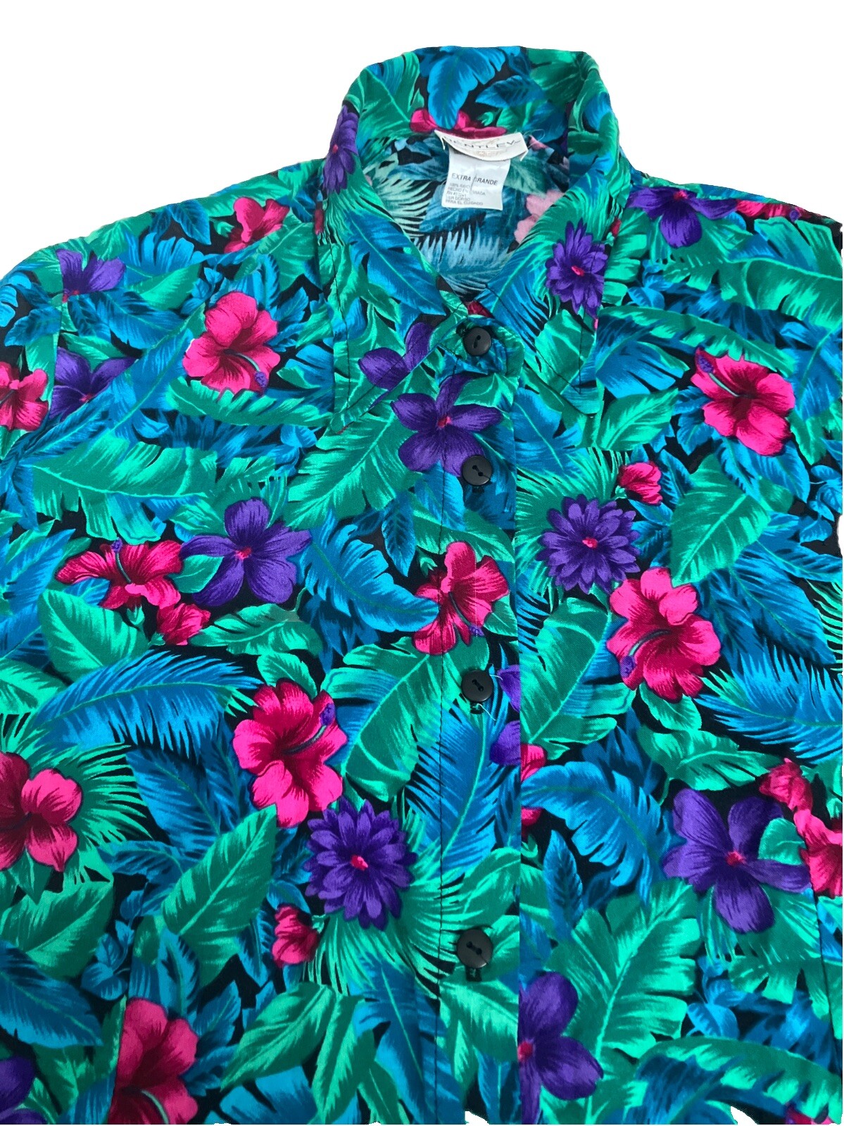 TR Bentley Tropical Floral Button Up Shirt XL Womens Vintage