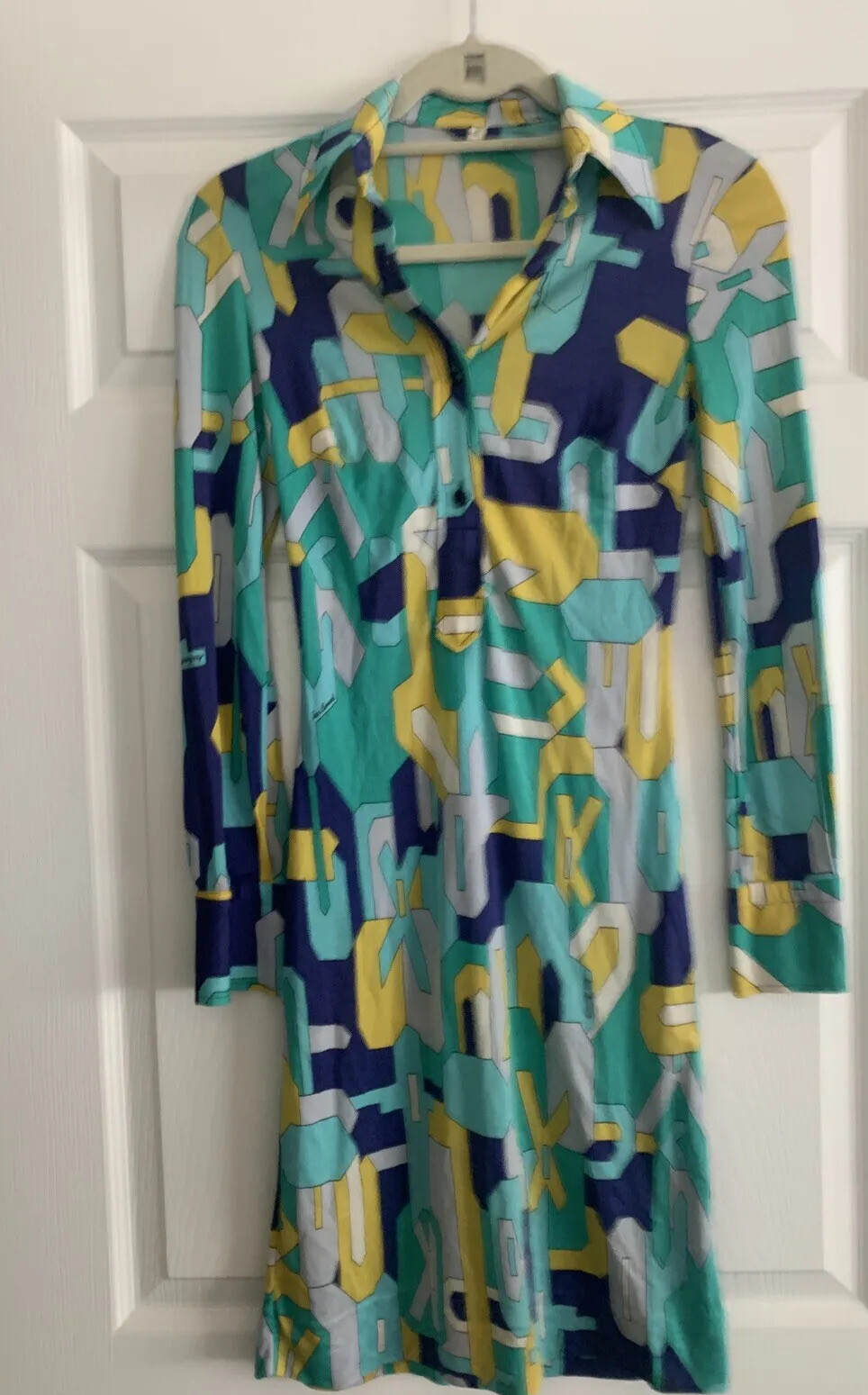 Rare Vintage Jean Leonardi Signed Print Dress Circa 1960’s Sz. 42 Made In Italy
