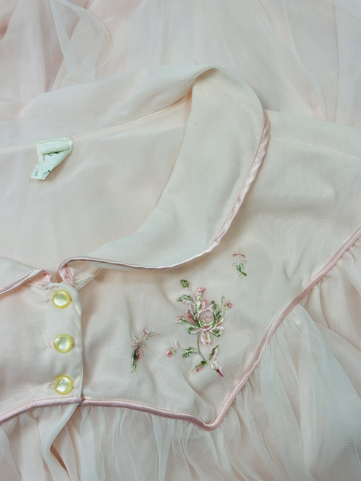 Vtg 34 Godfried Pink Nylon Robe Floral Embroidery Union Made Mcm Retro Pin Up