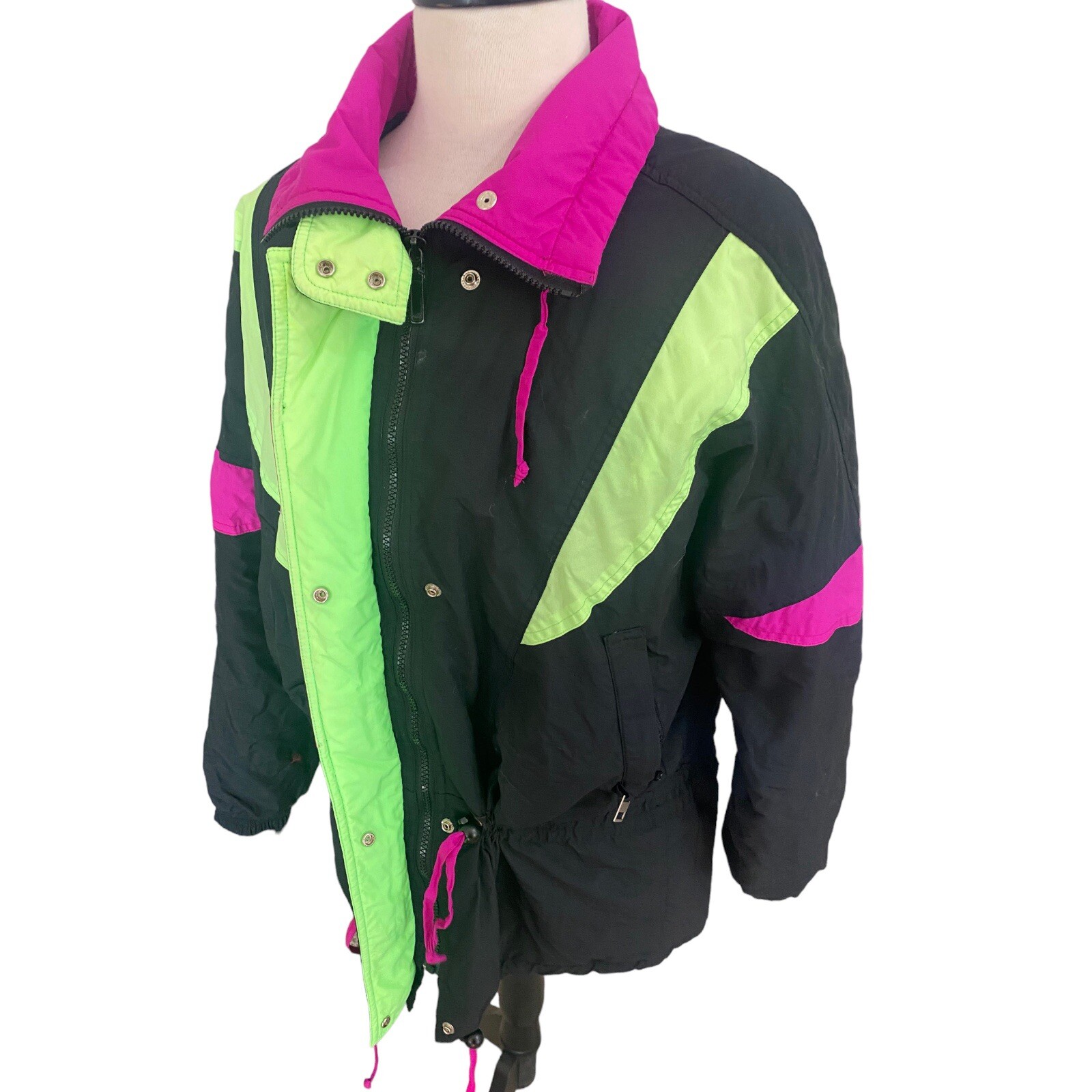 VTG Retro Cornice Color Block Black Purple & Neon Green Ski Jacket Ladies Sz M