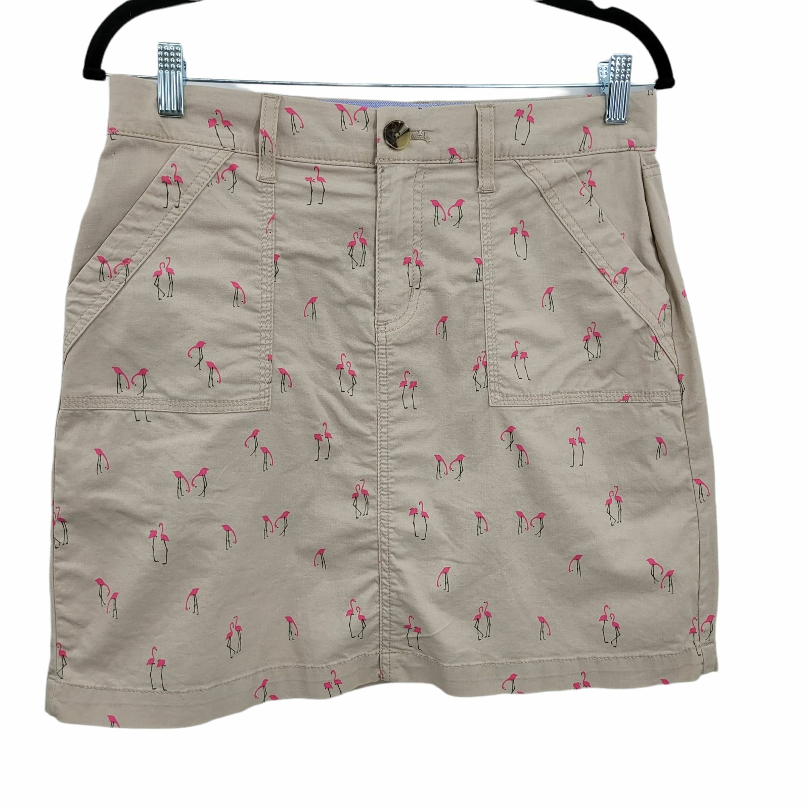 Vintage 90’s Skort 6 Tan Novelty Flamingo Print Skirt A-line Mini Stretch Cotton