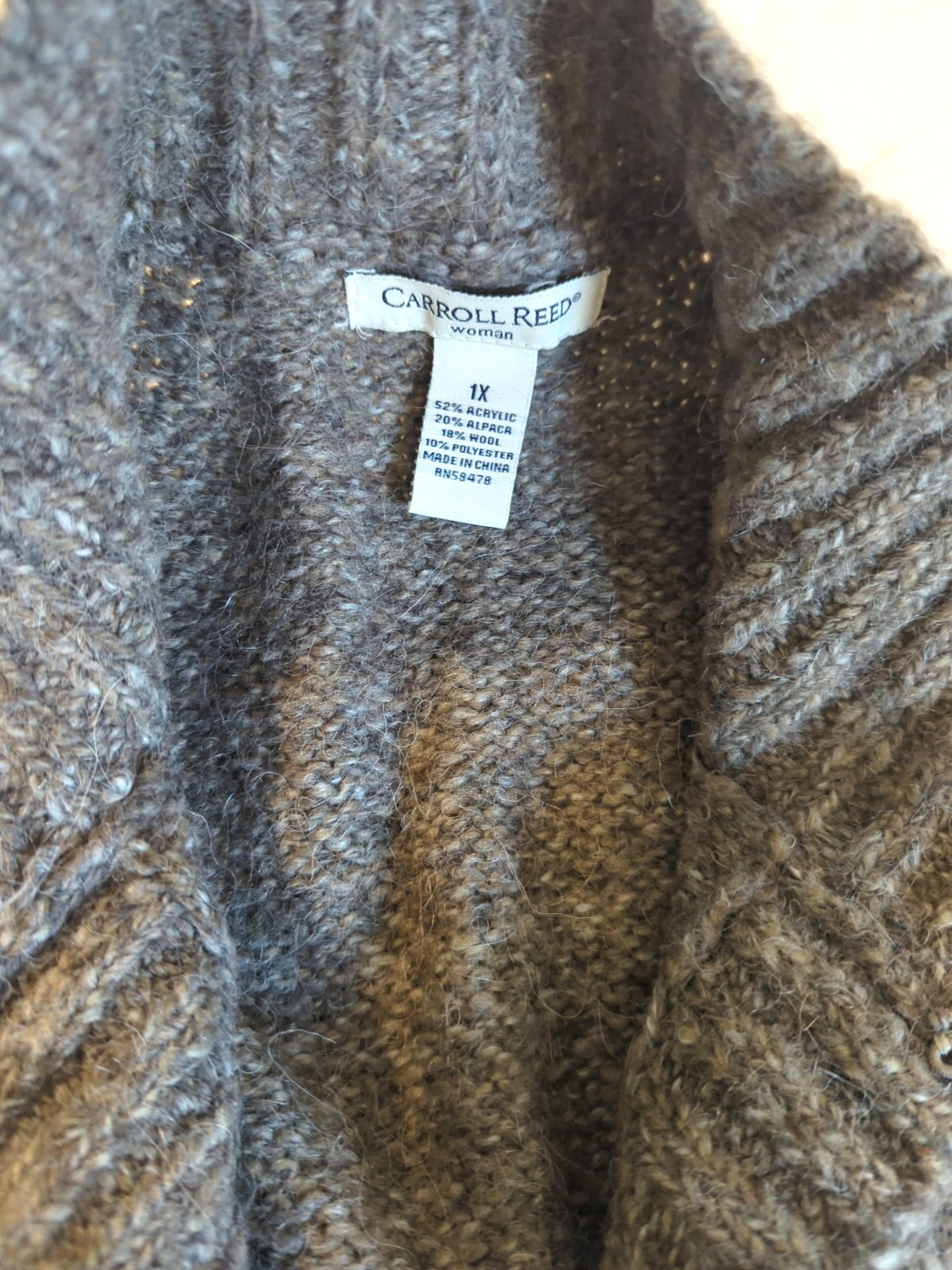 Cardigan Sweater 1X Alpaca Blend Brown Tweed Minimalist Timeless Versatile Cozy