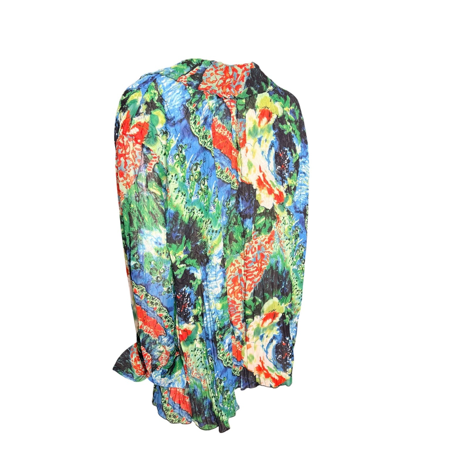 Vintage 90s Alberto Makali Crinkle Tunic Blouse 2X Multi Color Abstract Pleated