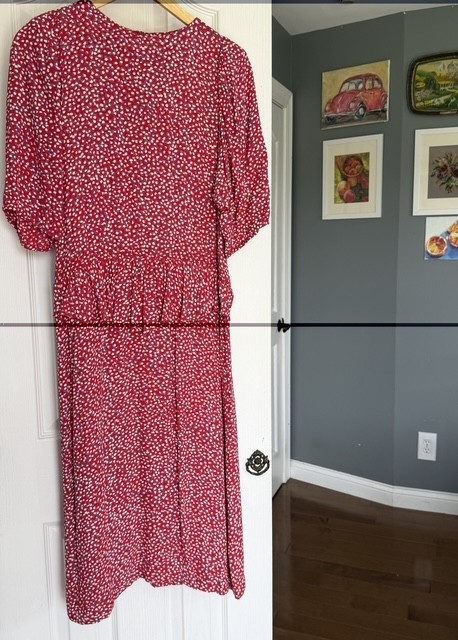 Vintage Jane Schaffhausen Belle France Rayon Dress Red Floral Ruffle Size 8 USA
