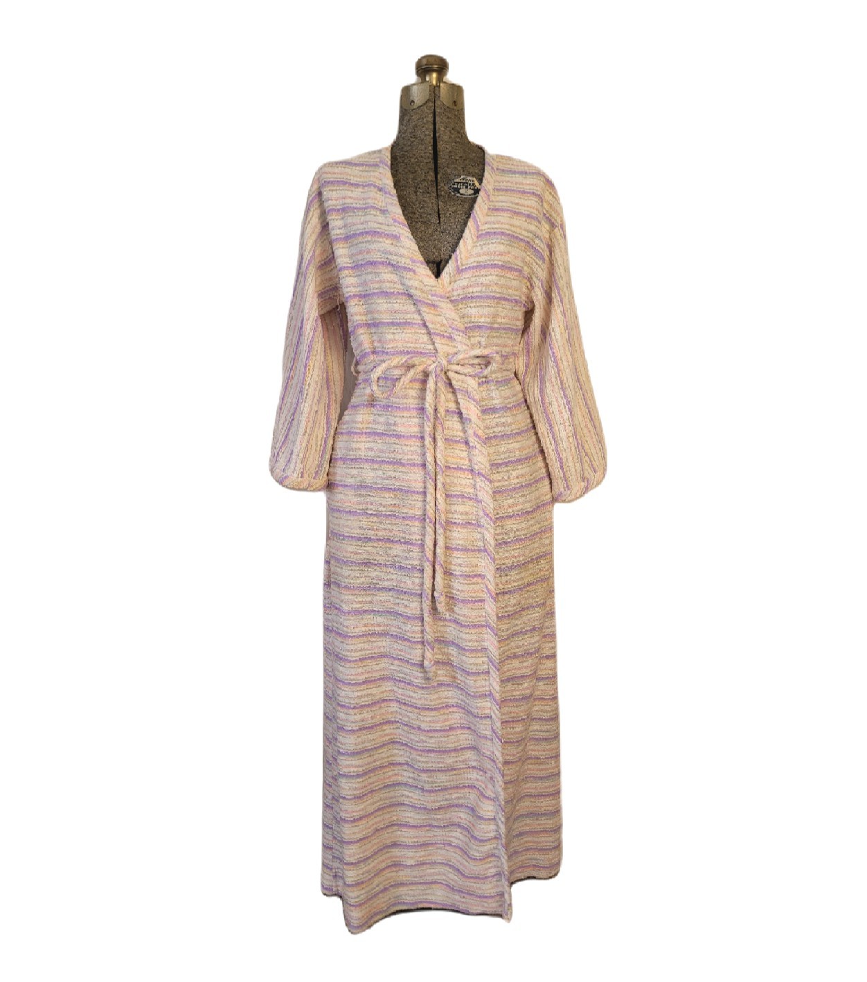Vintage 60s 70s Woven Purple Multicolor Maxi Bath Robe Saks Fifth Dressing M/L