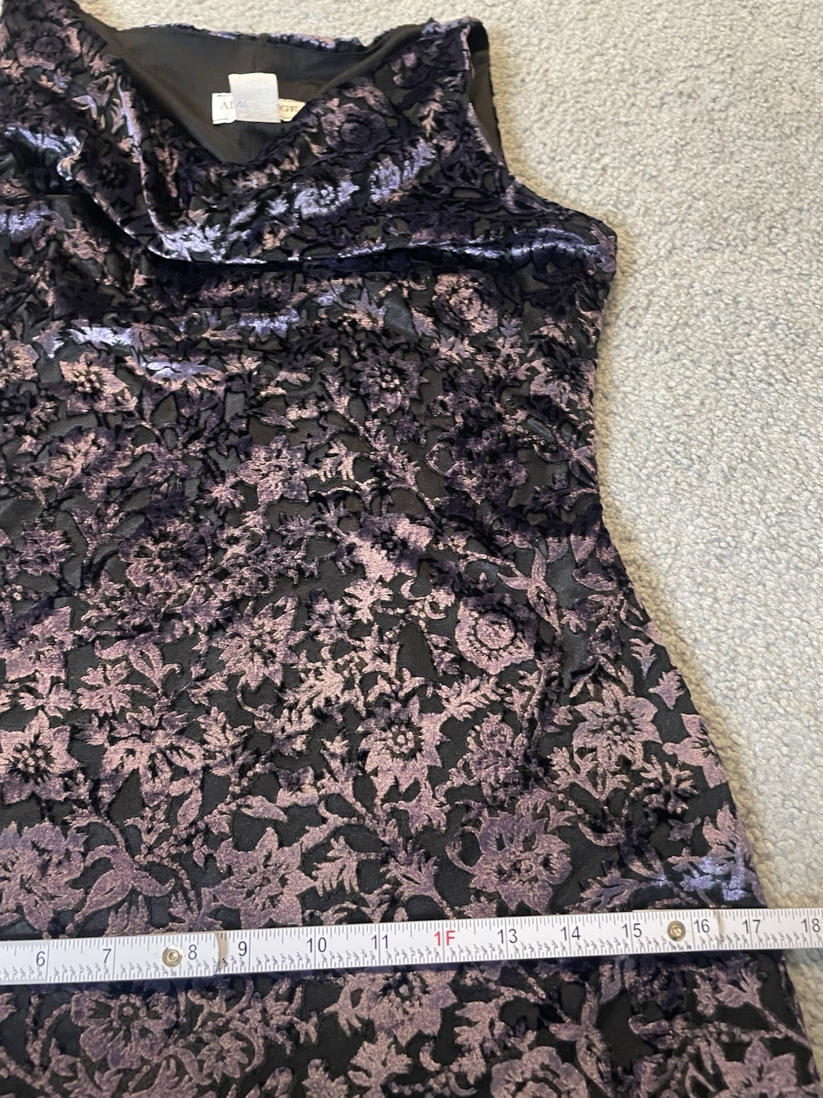 Vtg 70s Alyn Paige Floral Velvet Dress 9/10 Purple Black USA Made Classic READ