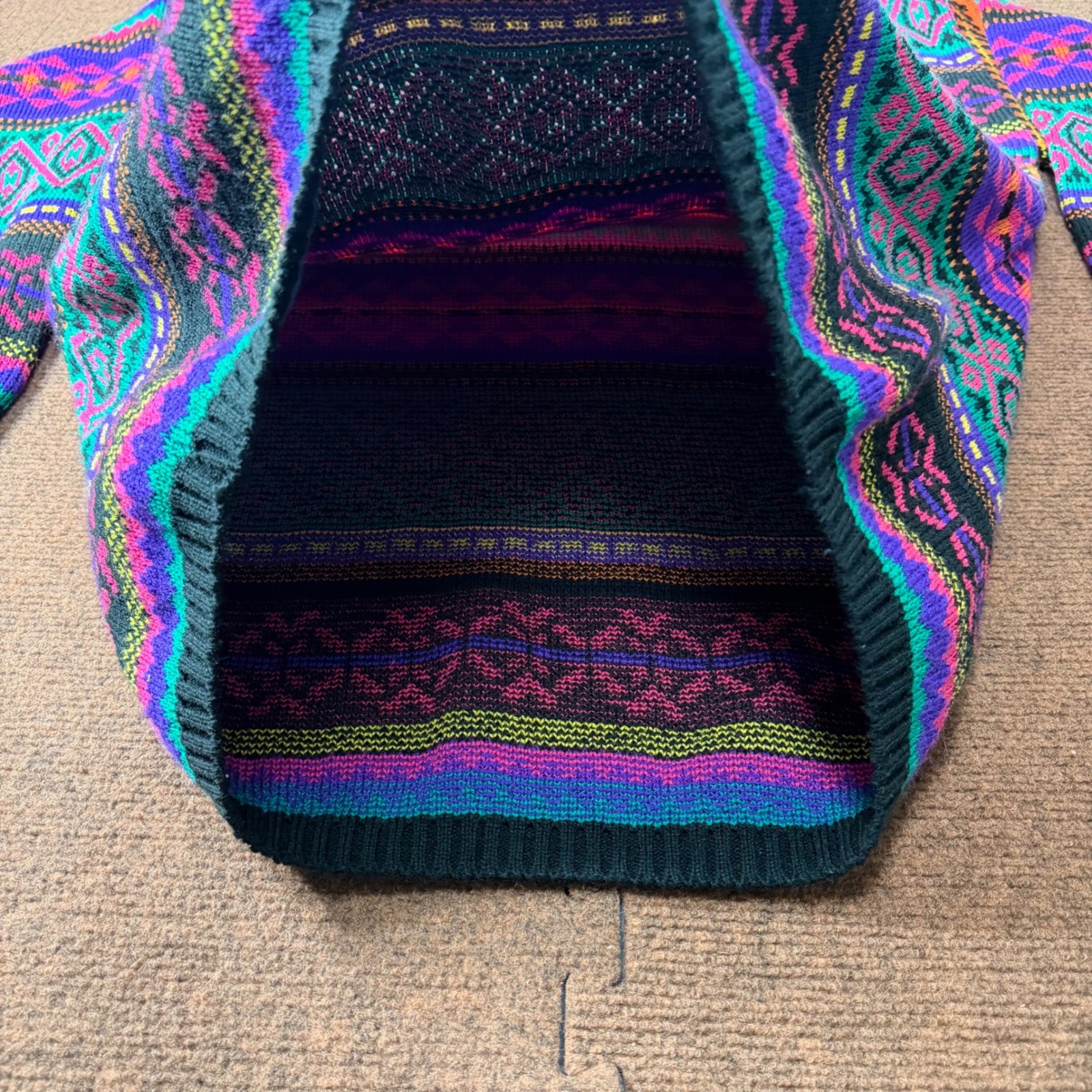 Vintage Kimberly Hunter Neon Geometric Fair Isle Mock Neck Sweater USA Made XL