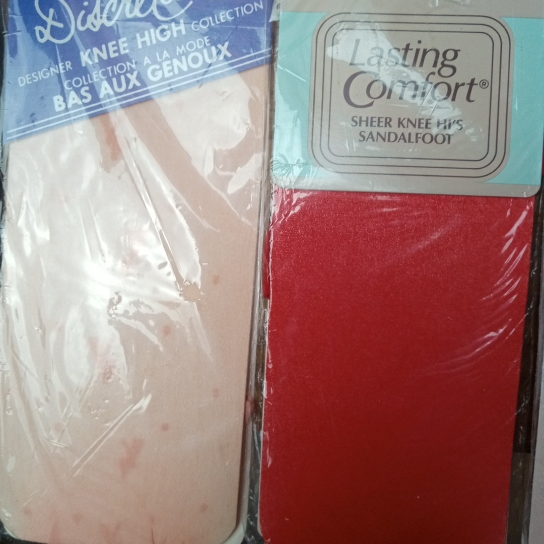 7 Vtg Textured Mesh Knee Hi High Sandal Foot Nylons Stockings One Size 8.5-13