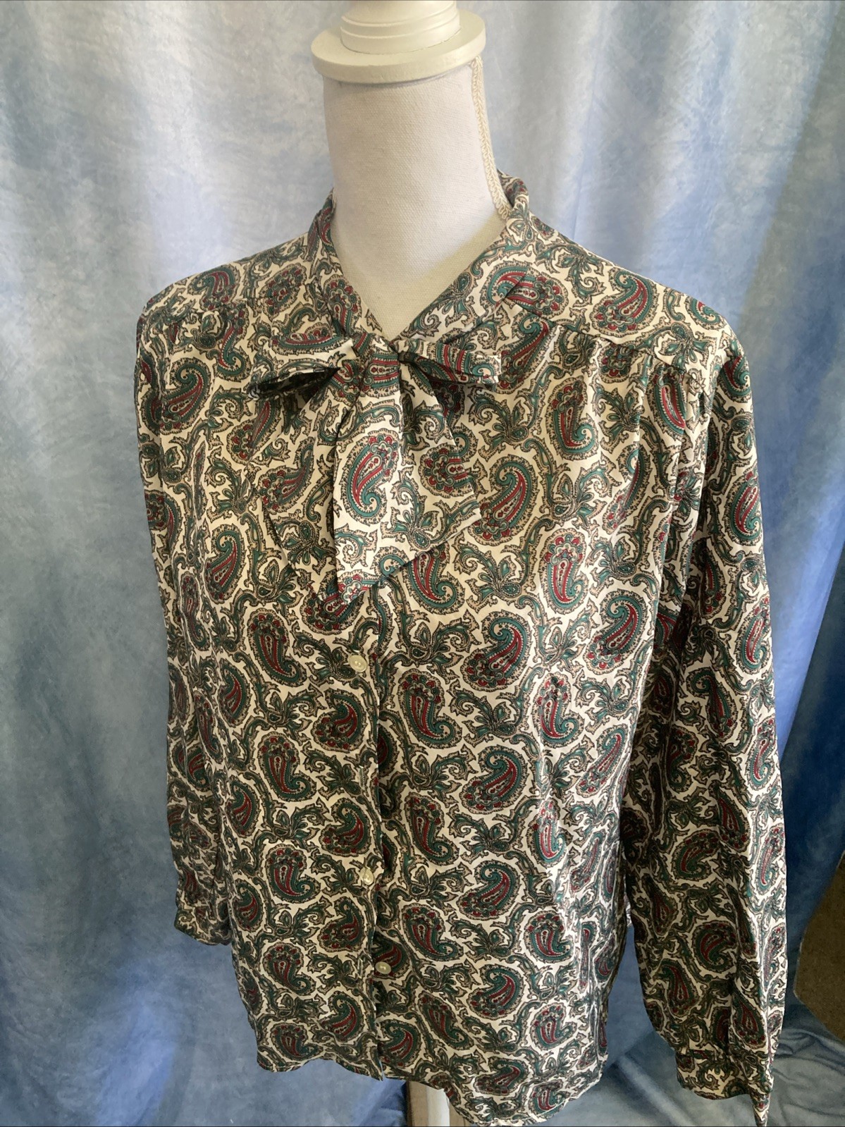 VTG 70s Cape Cod Match Mates Blouse Plus 18 Pussybow Paisley Secretary USA Made