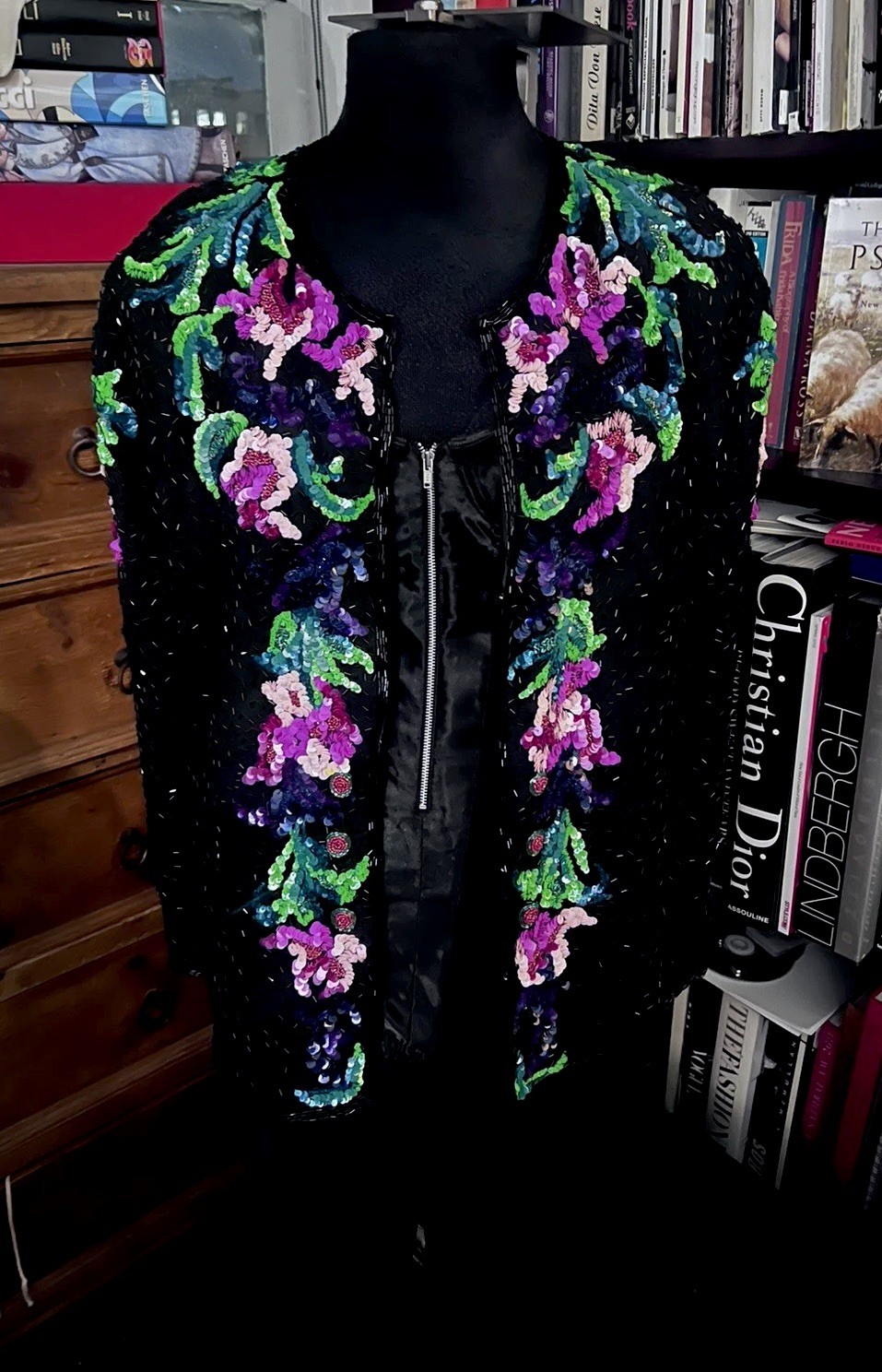 Stunning sequinned & CHAMANI beaded 80s open jacket top. Hook And Eye Closers