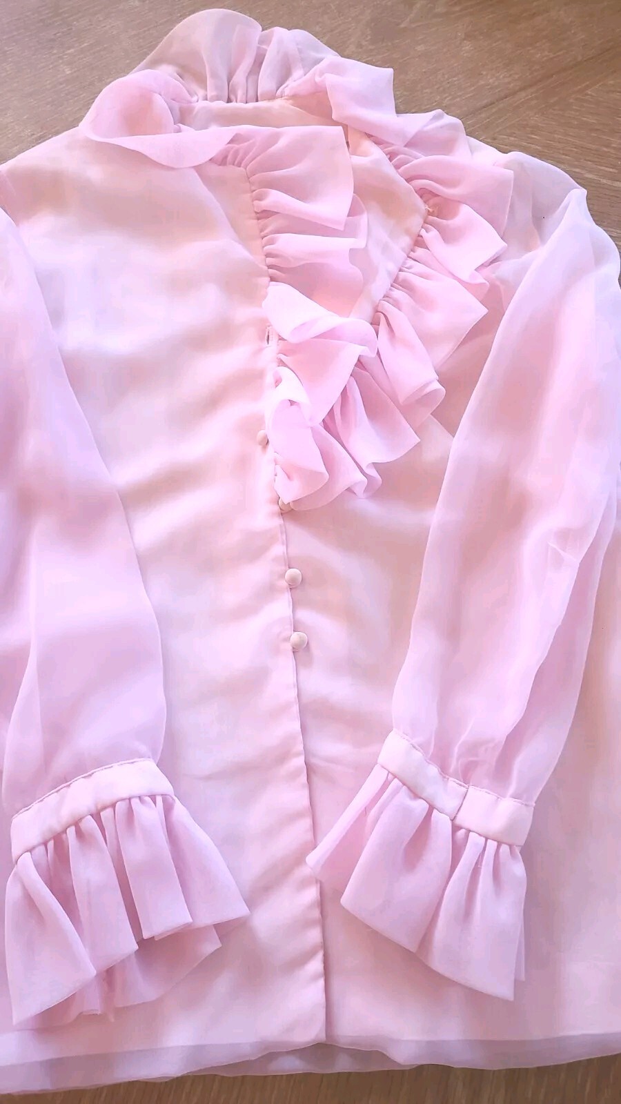 Saks 5th Ave Blush Pink Button Top Ruffle Old Money High Neck Collar Size Small