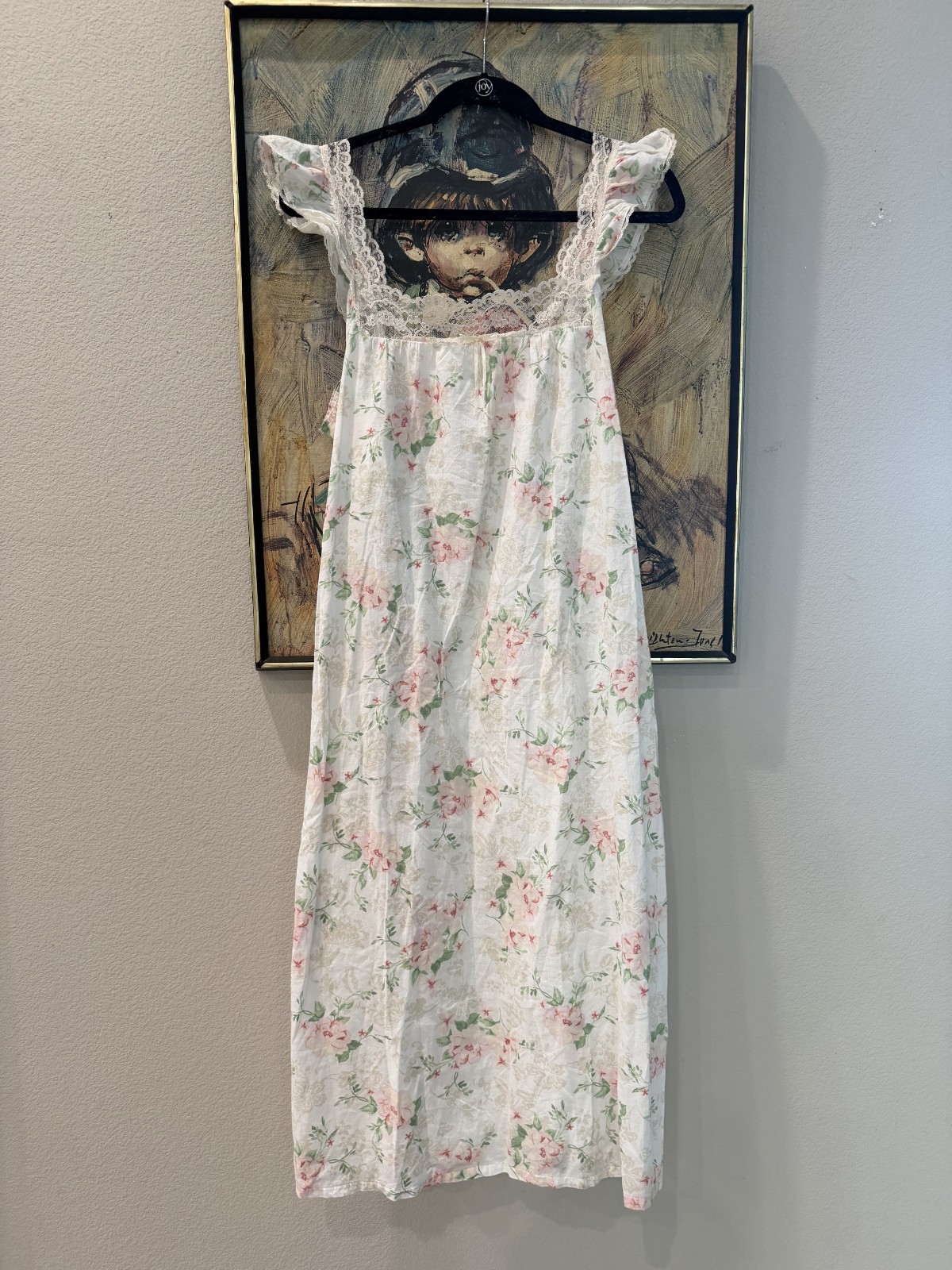 Vintage Laura Ashley Cotton Floral Nightgown Medium Pink Roses Lace Trim