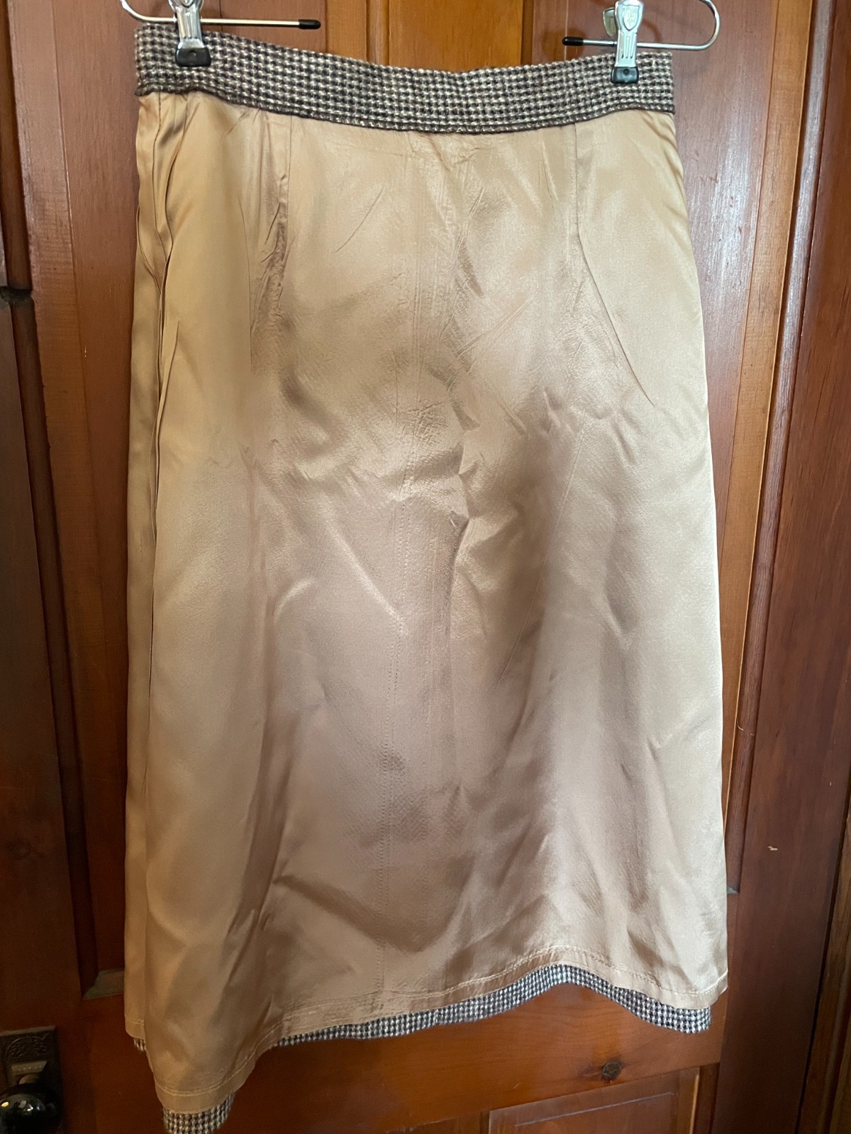 Harris Tweed Midi Skirt Vintage Tan, Cream, Black – Lined, 28″ waist