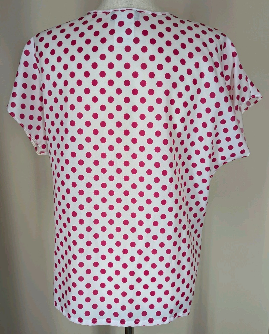 Vintage 80s Pink White Polka Dot Lucky Winner Blouse Short Sleeve Size Medium