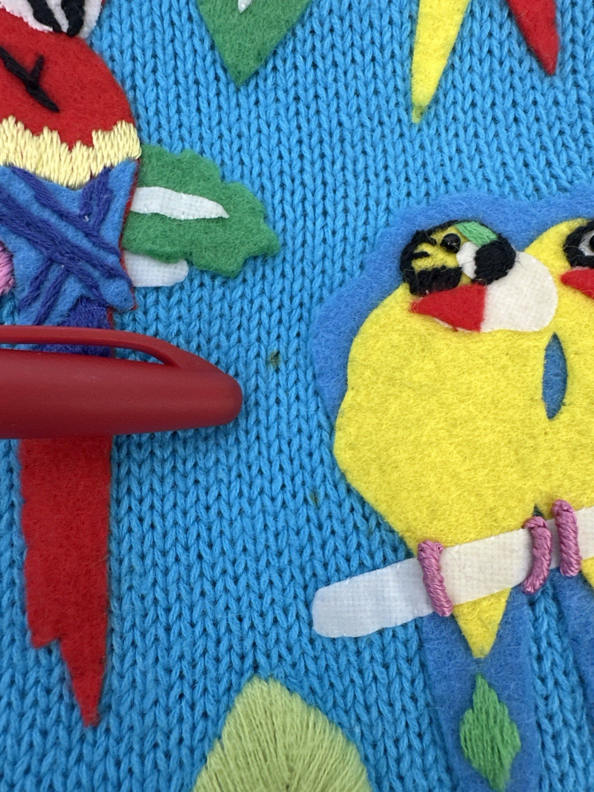 Susan Bristol VTG 1999 Parrot Cardigan Tropical Bird Knit RamieCotton Y2K S READ