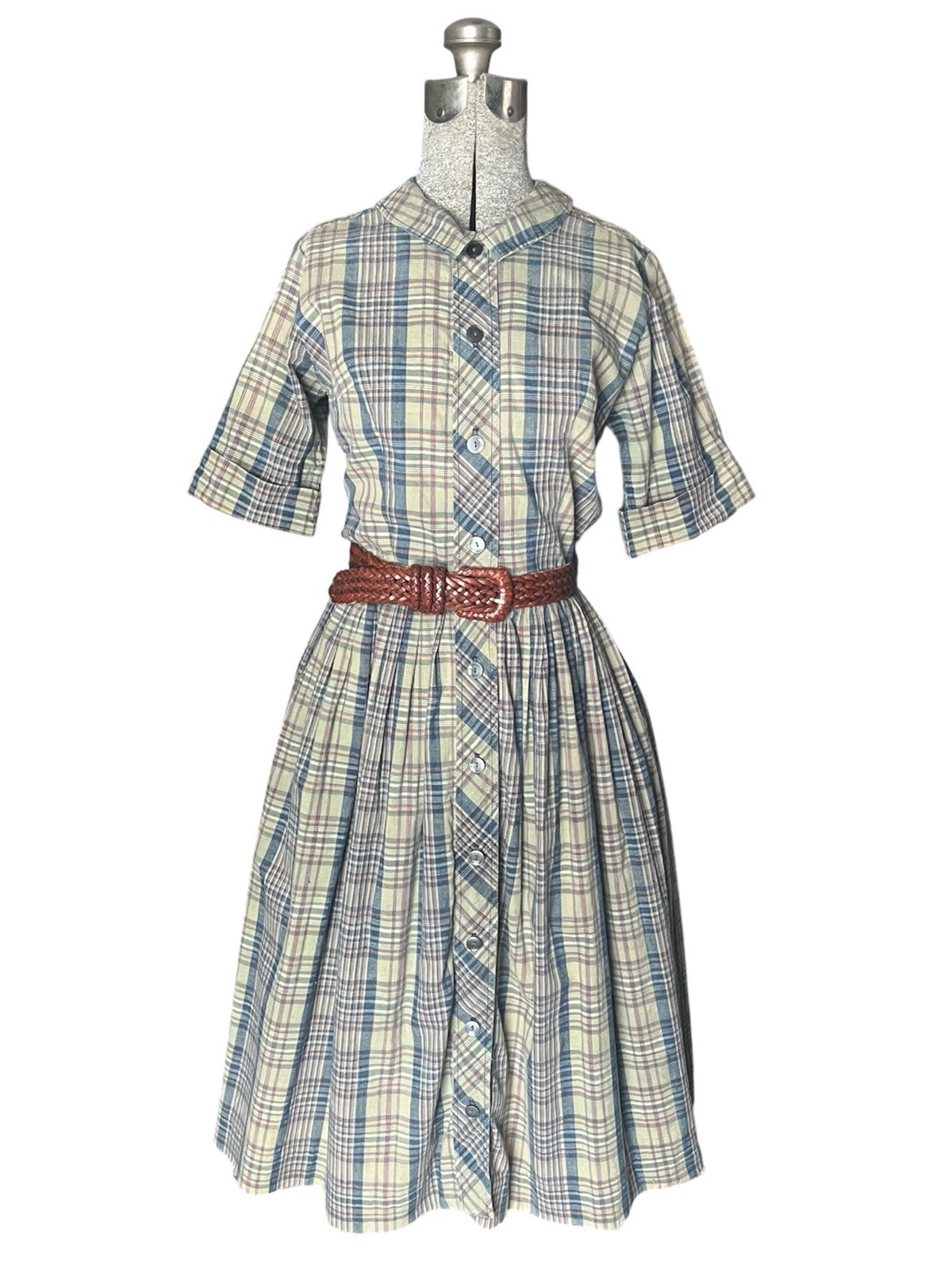Vintage 1950’s Rockabilly Schoolgirl Hand Loomed INDIAN Madras Day Dress Retro