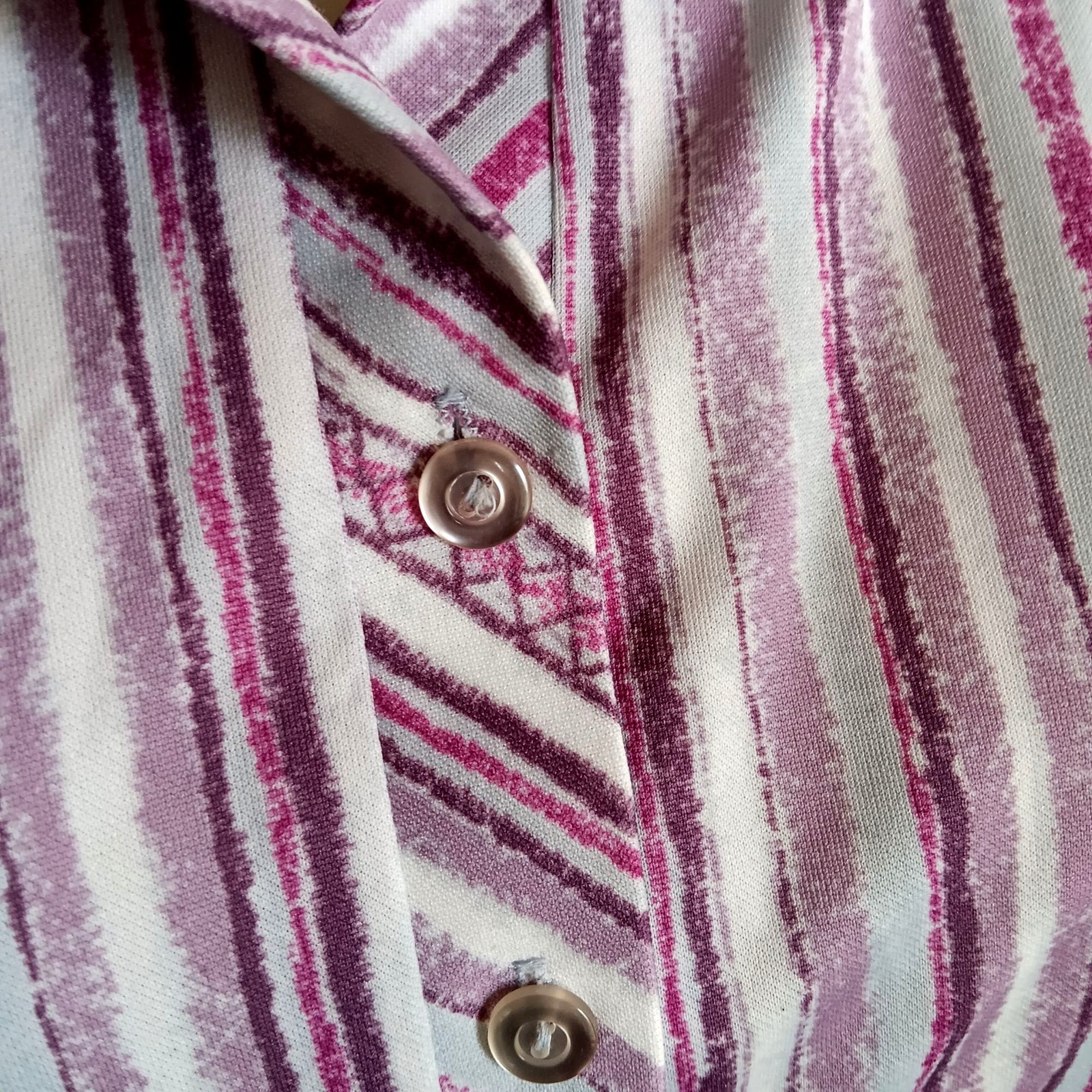 True Vintage Top 10 Medium 1970s Purple Polyester Striped Collared Ko Ko Knits