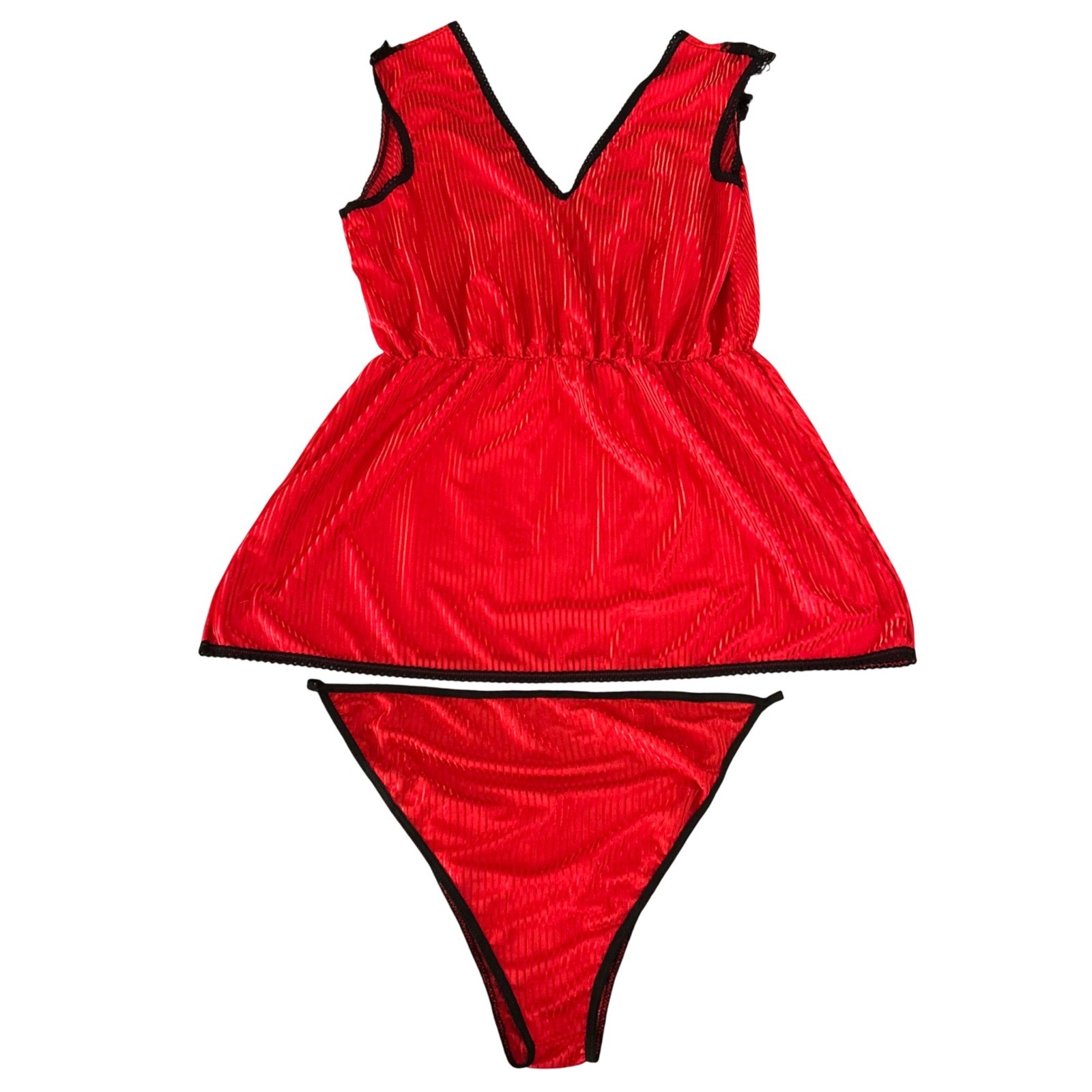 Vintage Stroke Of Midnight Lingerie Set Womens Size Large Red Two Piece Outfit