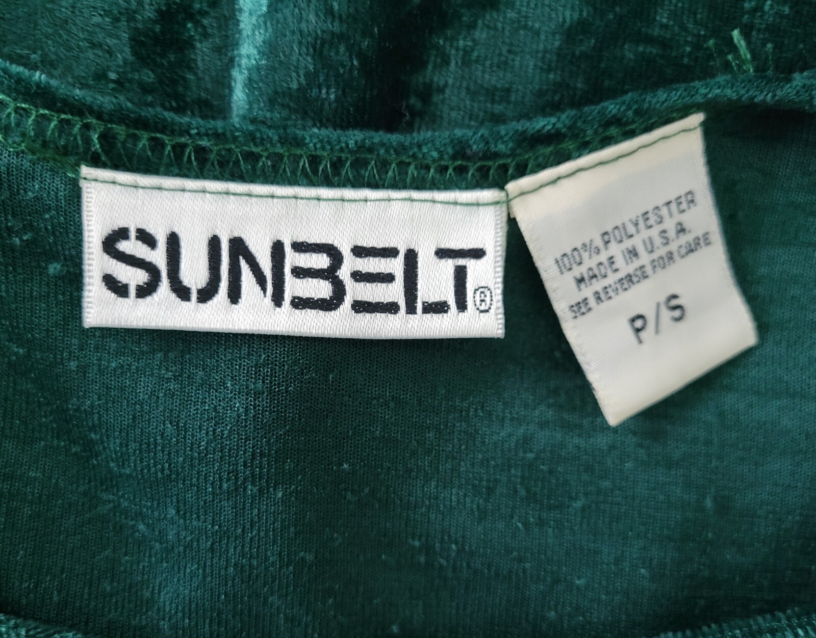 Vintage Sunbelt Green Crushed Velvet Dress w Gathered Skirt Size Small