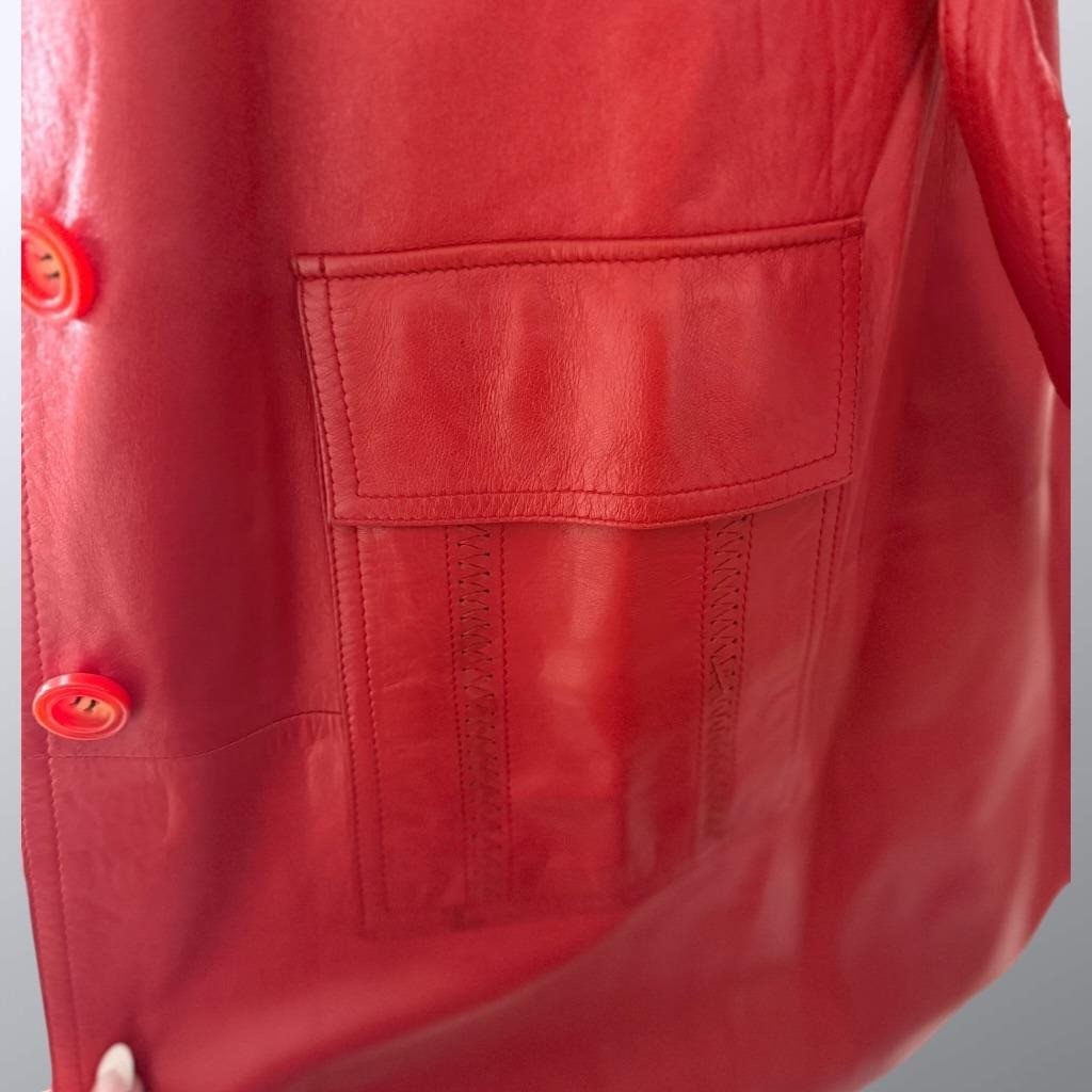 Leda Spain by Gropper Belted Leather Trenchcoat S Red — Excellent
