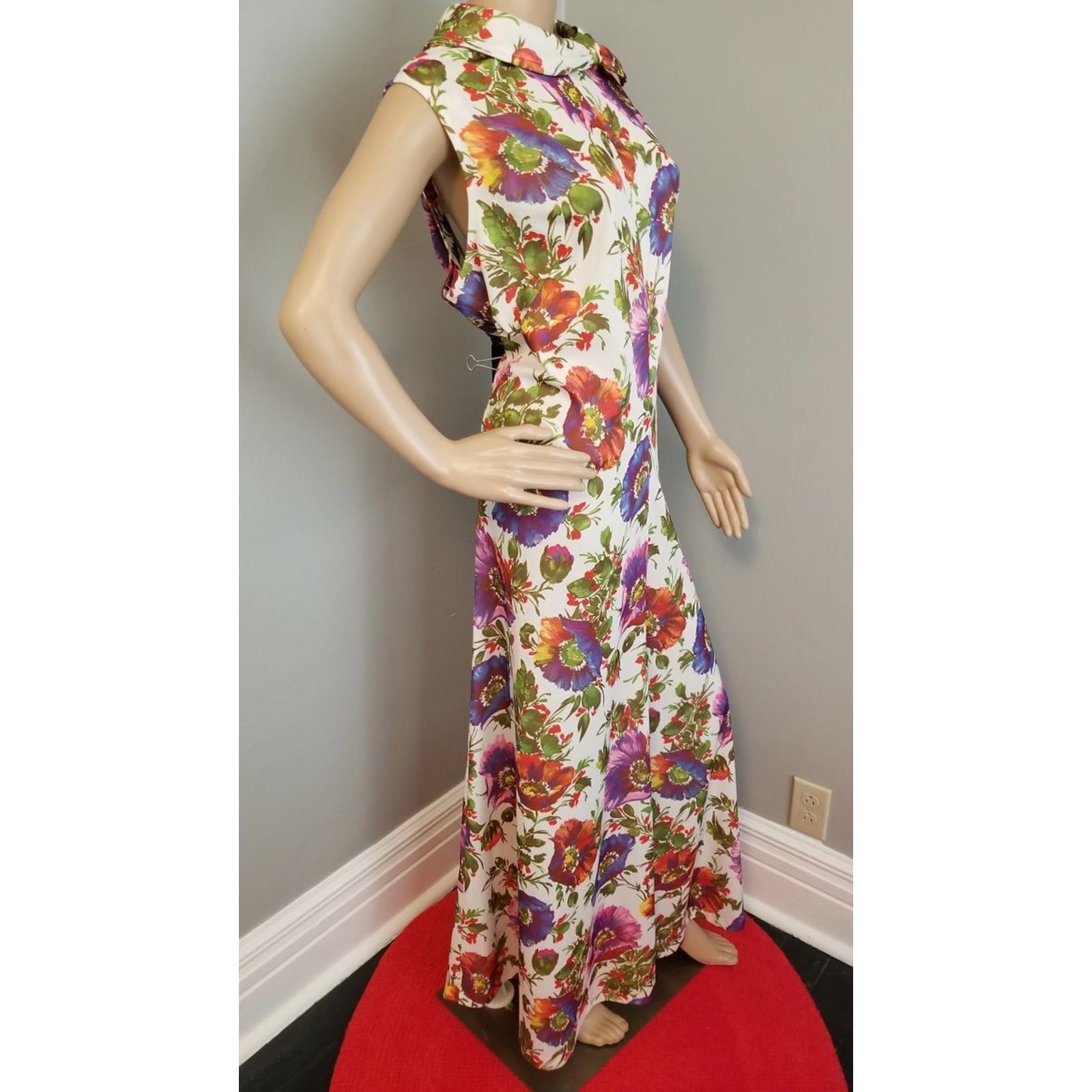 70s Floral Palazzo, Poppy Wide Leg Jumpsuit, Bold Mod Boho Flower Power – XXL