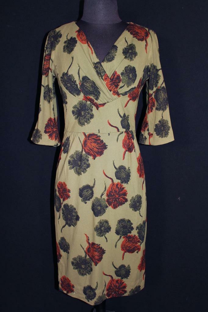 RARE 1960’S GREEN SOFT KNIT DARK FLORAL PRINT DRESS SIZE 4