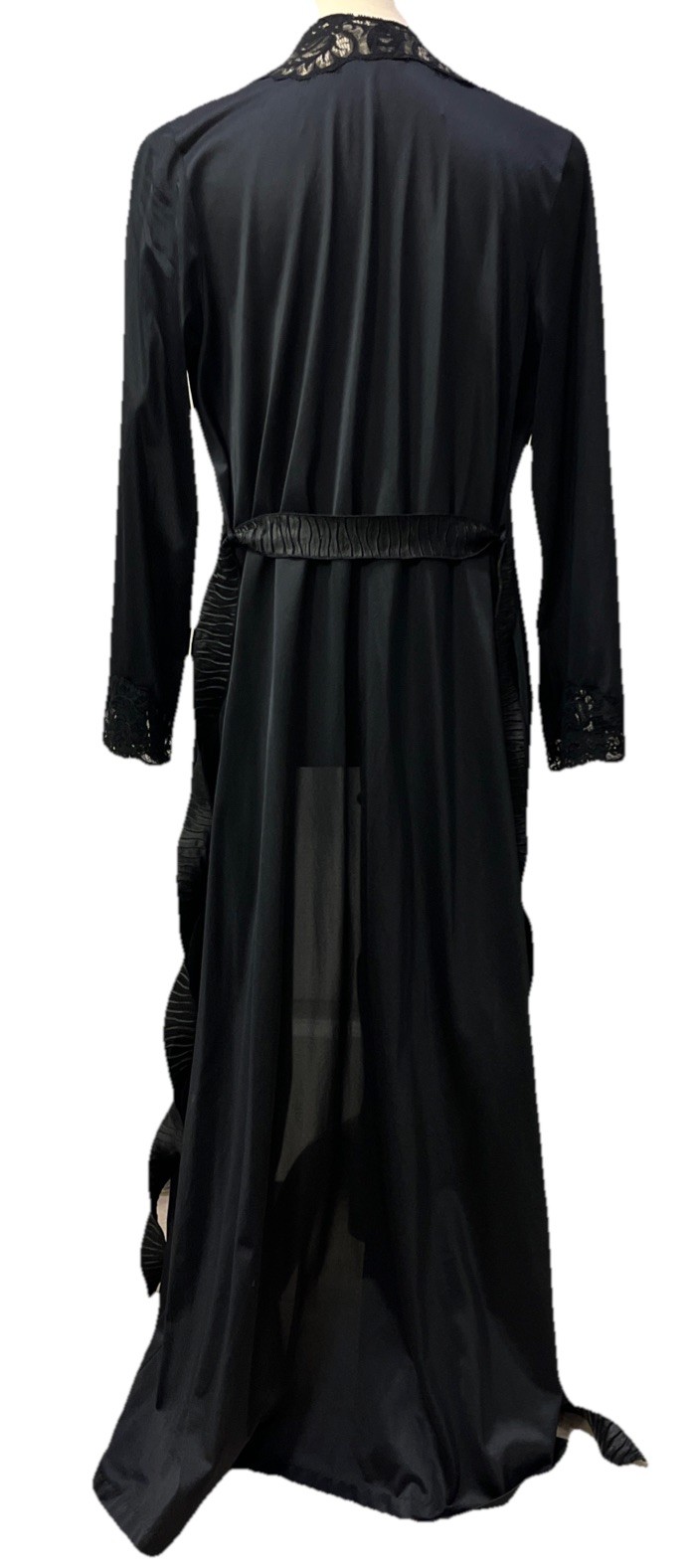 Vintage 70-80s Olga Black Silky Nylon Lace Robe M USA 94250 Glamorous READ!