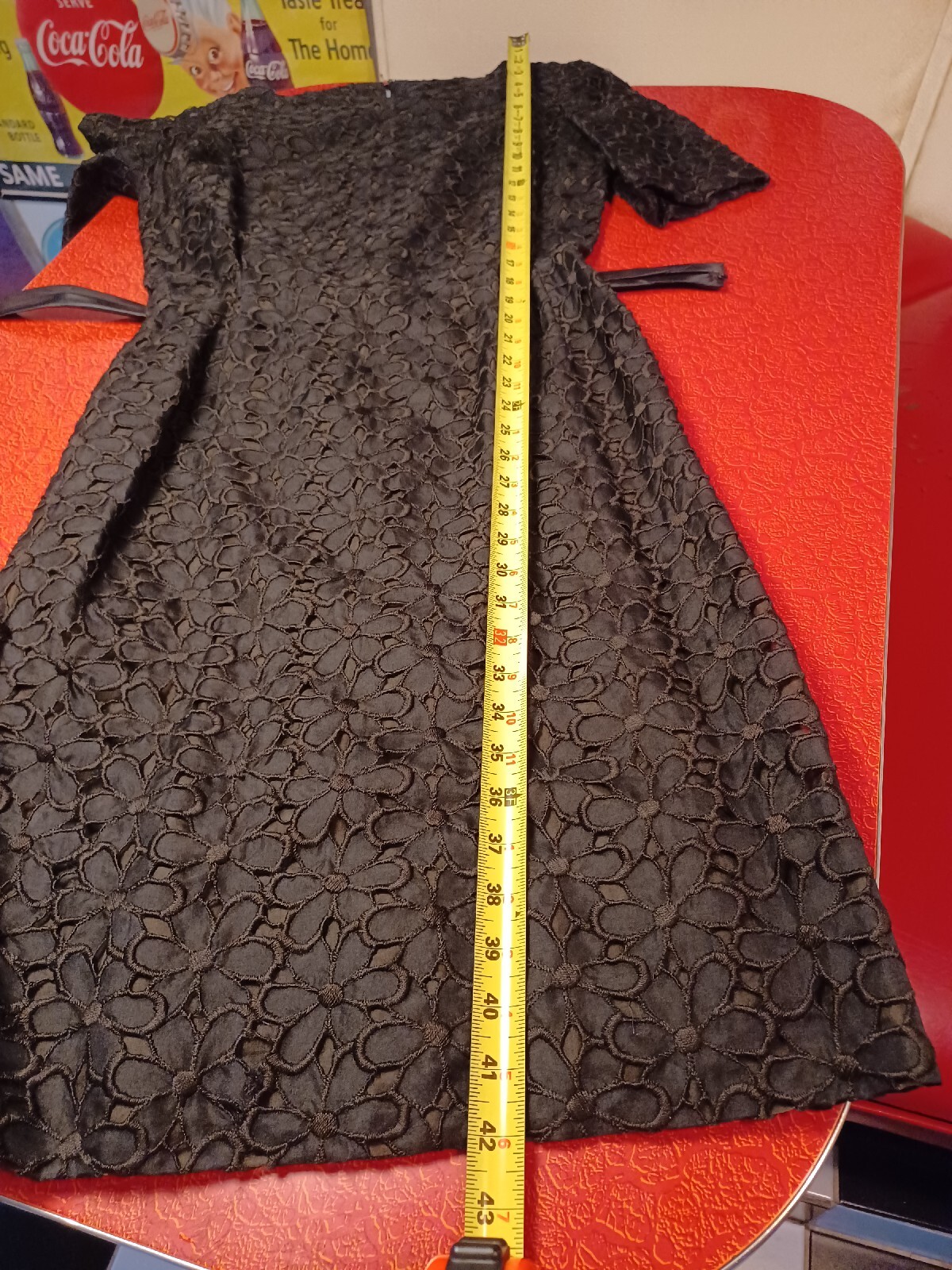 True Vtg Mid-century 1950s 1960s Black Embroidered Cutout Cocktail Dress Mod MCM