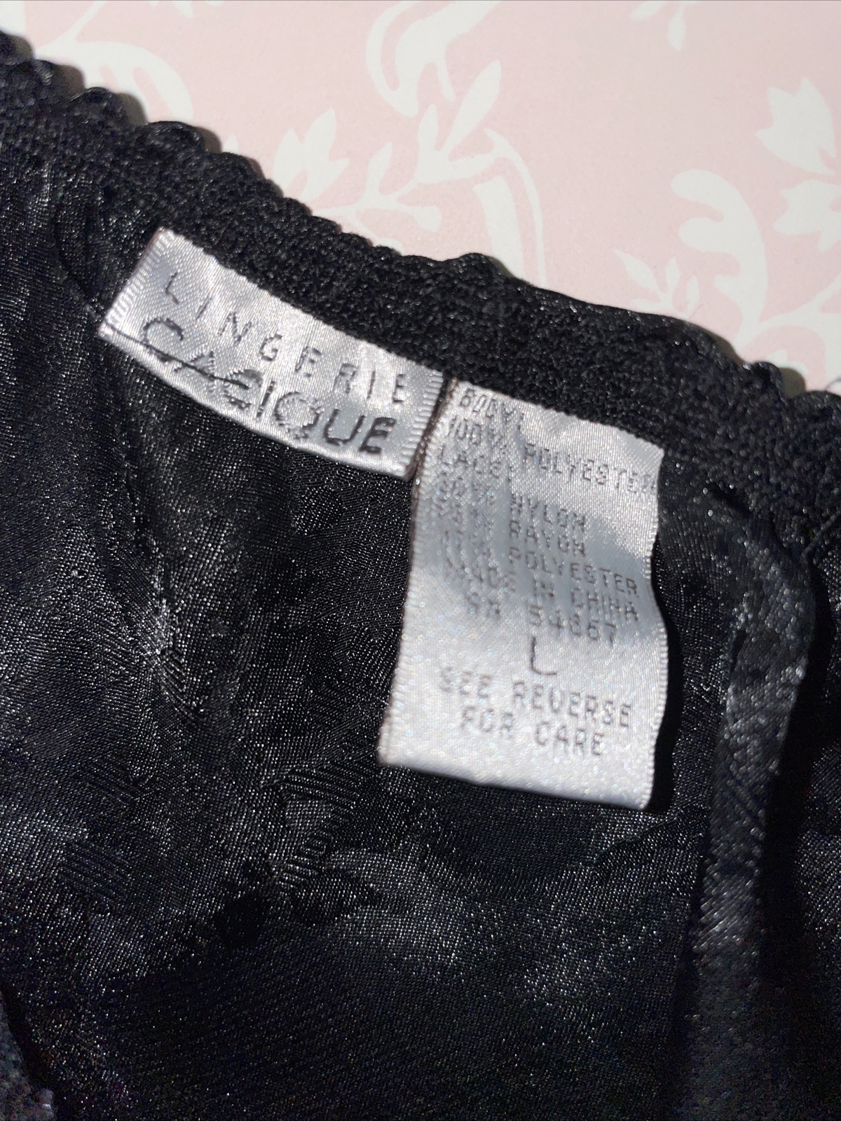 CACIQUE Second Skin Satin DAMASK String Bikini Panties woman’s LARGE L Vtg