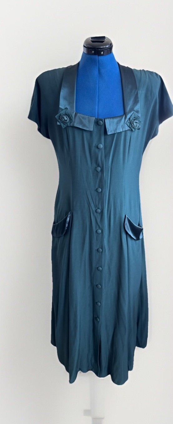 Vintage 90s Wild Rose Green Floral Tea Cottage Prairie Romantic Coquette Dress