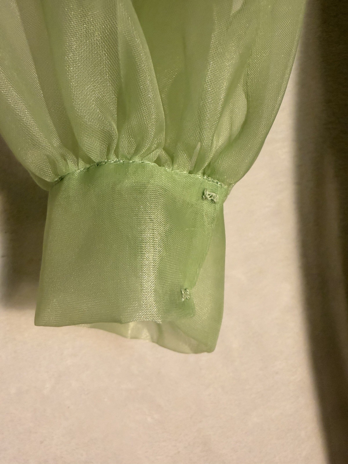 Vtg Mint Green Puffy Long Sleeve Maxi Cottagecore Prairie Ruffles Rare Dress