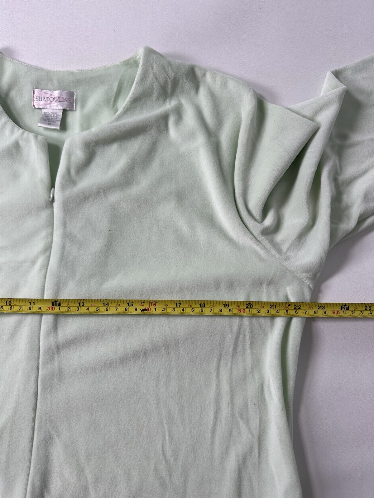 Vintage Shadowline Robe Velour Roses Mint Green Size M Zip-Up Housecoat