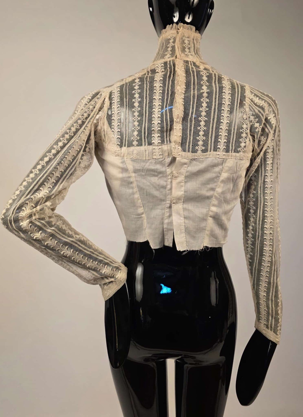 VICTORIAN 19TH C HIGH COLLAR EMBROIDERED NET LACE UNDER TOP BLOUSE