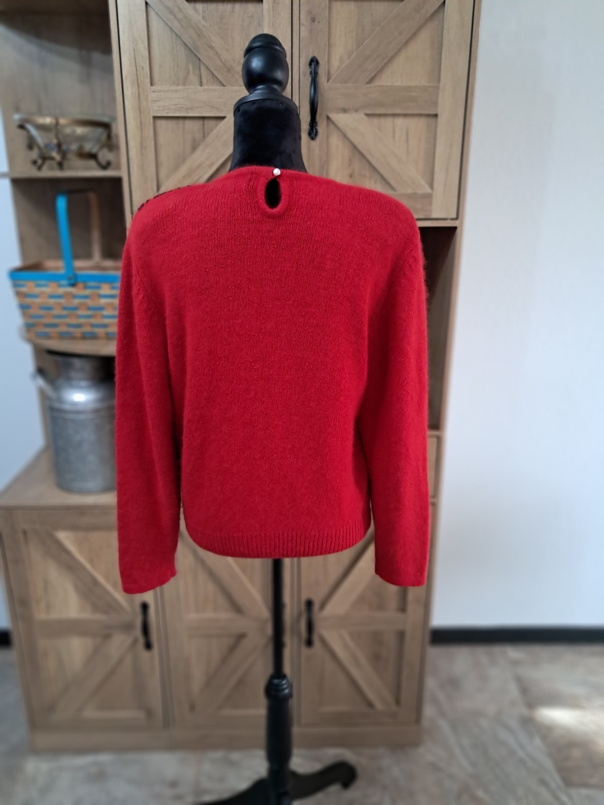Vintage Karen Scott Red Beaded Knit Sweater Women’s Sm Silk Wool Blend Holiday