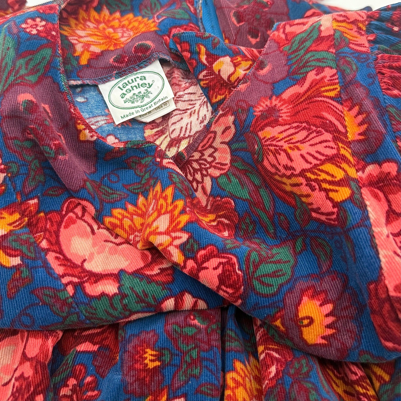 Vintage 80s Laura Ashley Floral Corduroy Drop Waist Dress ~ Great Britain US 10