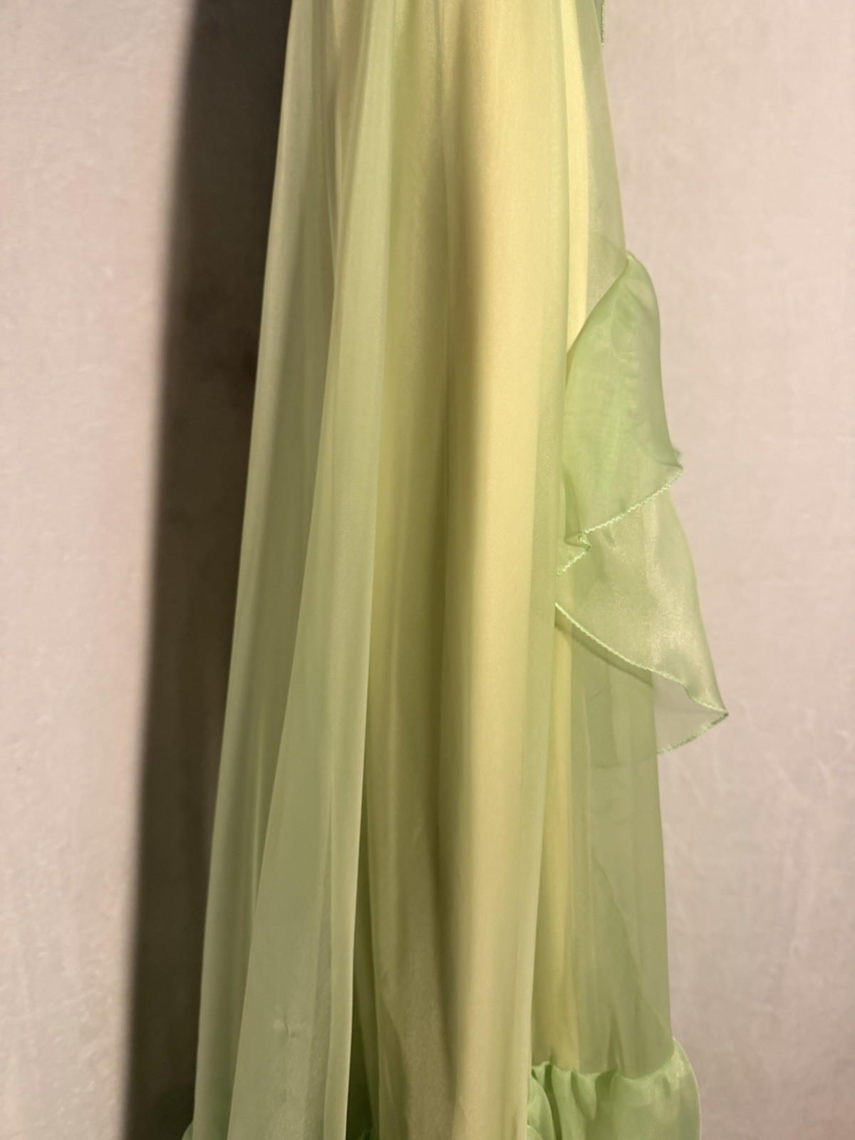 Vtg Mint Green Puffy Long Sleeve Maxi Cottagecore Prairie Ruffles Rare Dress