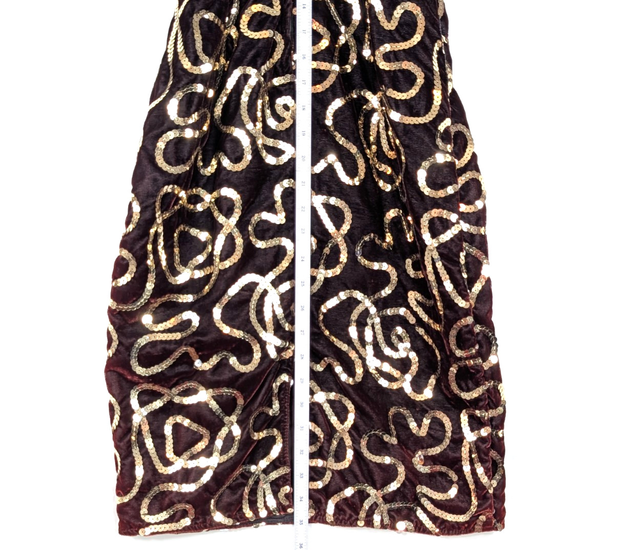 Vtg 80s Midnight Glo Burgundy Velvet Gold Sequin Dress Small Wine Party Cocktail