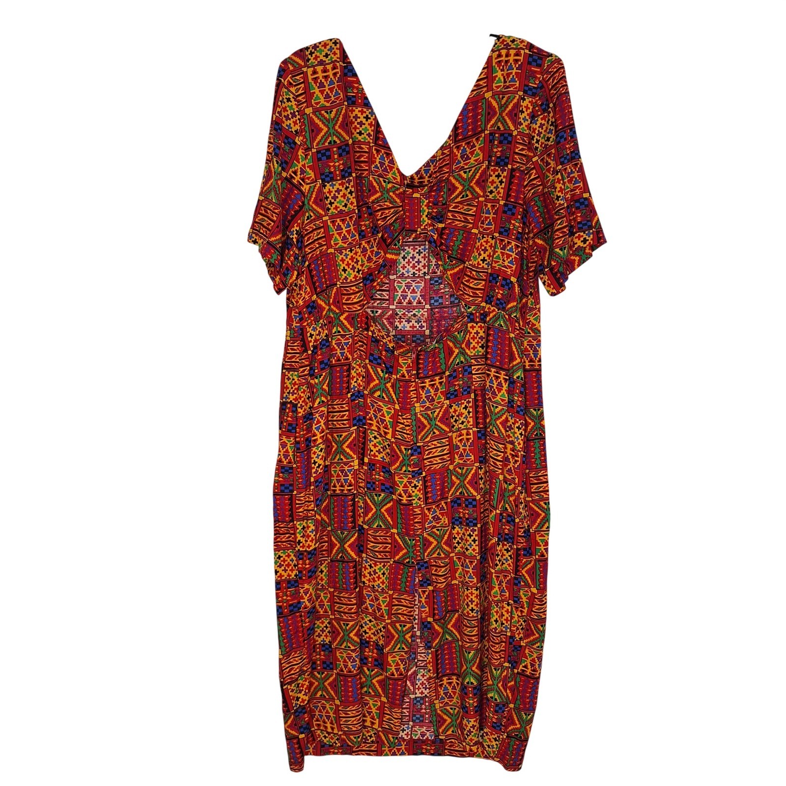 Vintage 90s Betsy Lauren Patchwork Tapestry Dress Back Bow Cutout Art Teacher 22