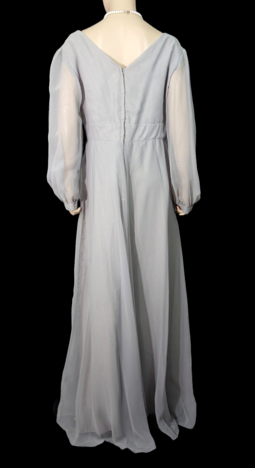 Vintage c1980’s~Handmade~Soft Pleated Chiffon Formal Evening Gray Gown Lined XL