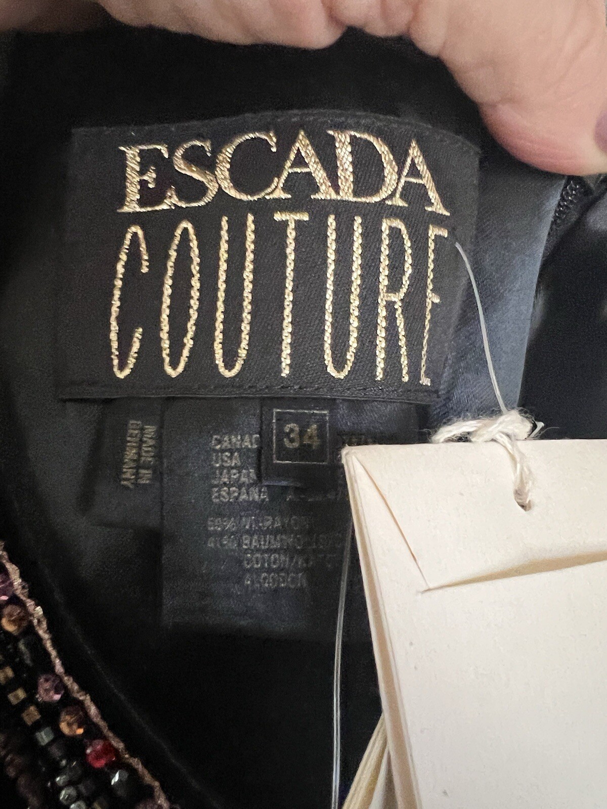 Escada Couture Vintage Black Velvet Victorian Embellished W/ Empire. Sz. 34 NWT