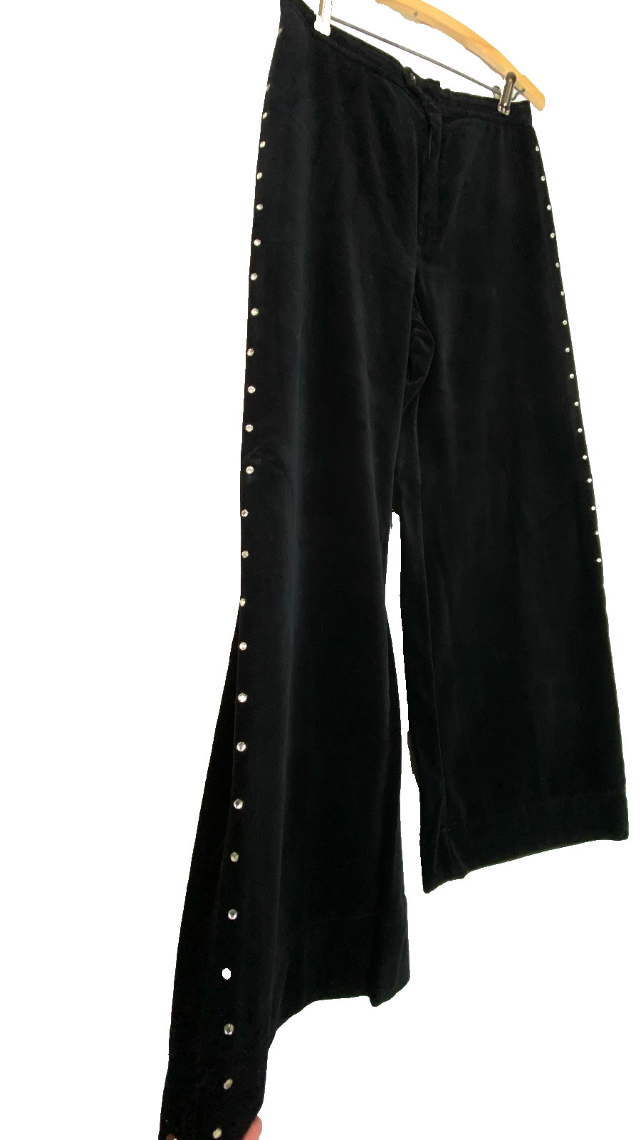 Vintage 1960s black velveteen wide leg pants S rhinestones high waist cotton