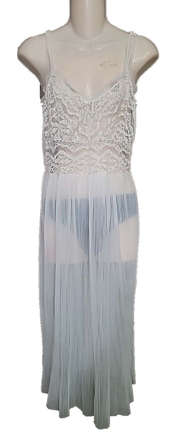 Vintage Full Dress Slip By Rhythm Lingerie Chiffon Crystal Pleats Nylon 34 White
