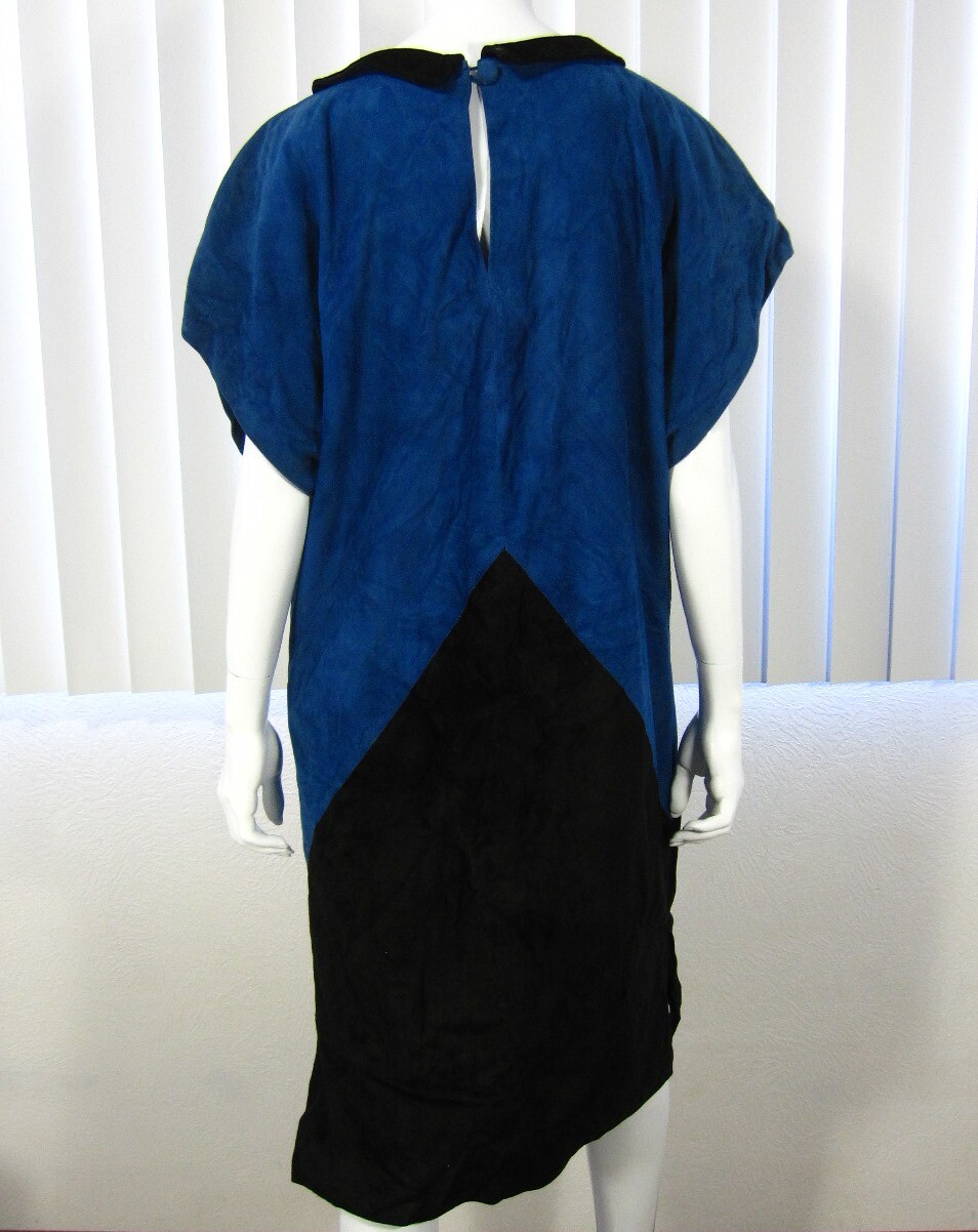 SKIN ROMA ALTA MODA PELLE VIA CAPO LE CASE SIZE 44 DRESS SUEDE BLACK BLUE ITALY
