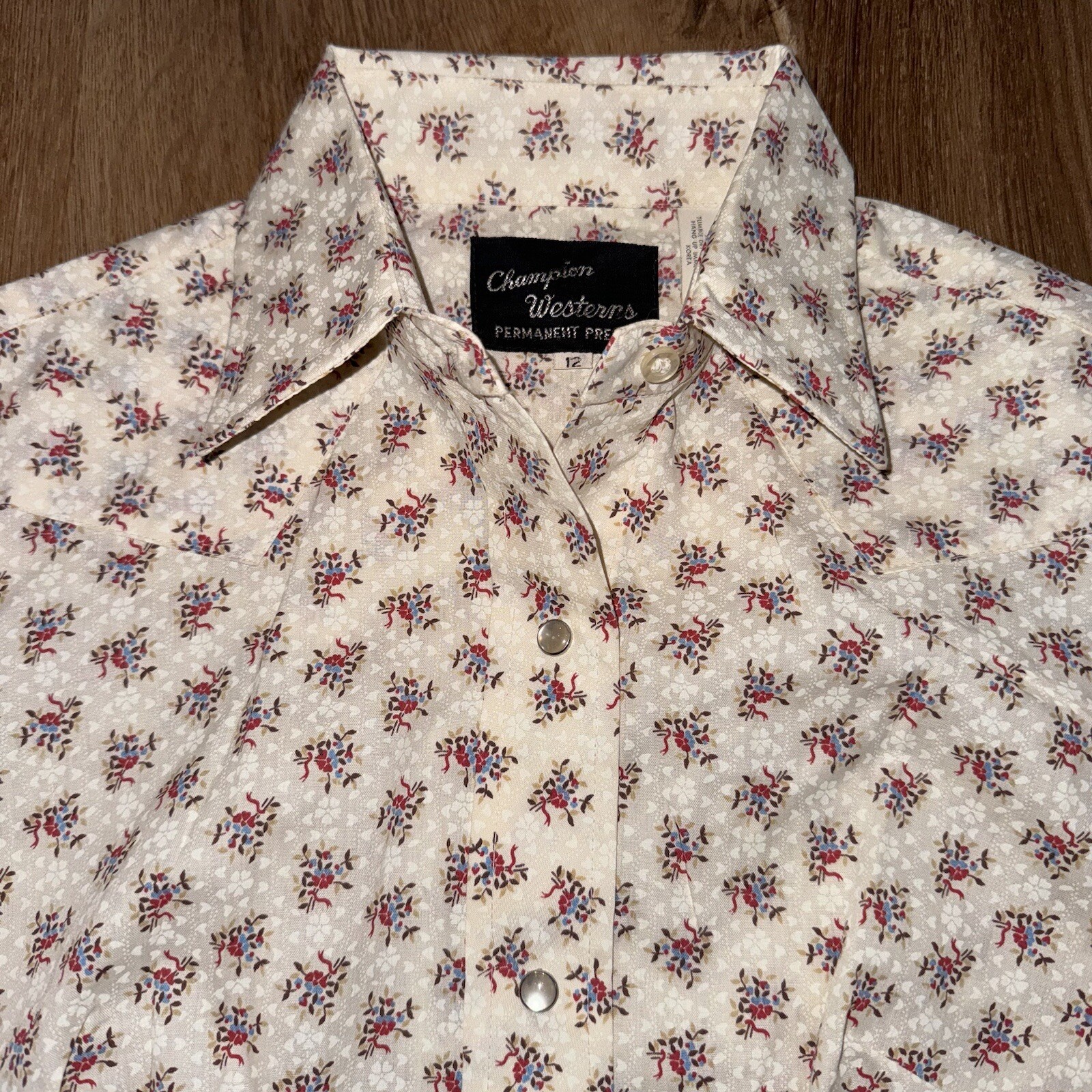Vtg 70s Pearl Snap Shirt Champion Western Rockabilly Disco Cowgirl NOS Womens 12