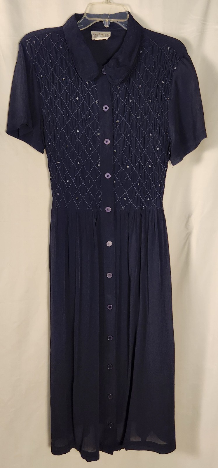 80s/90s Navy Nina Picallino Lattice Beaded Bodice Dress Classic/QuietLuxury M*