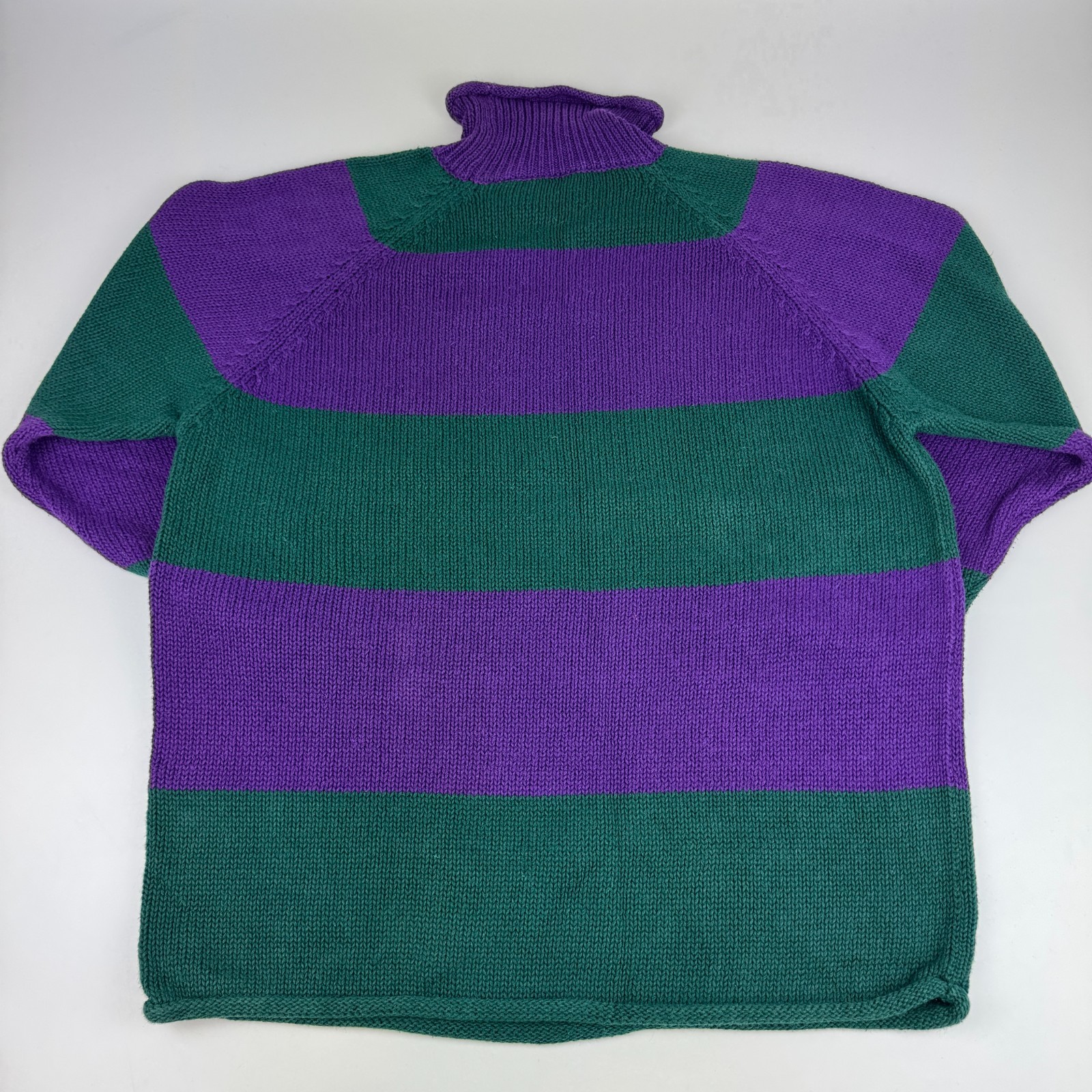 Vintage Contrasts Womens Size L Turtleneck Sweater Color Block Purple Green