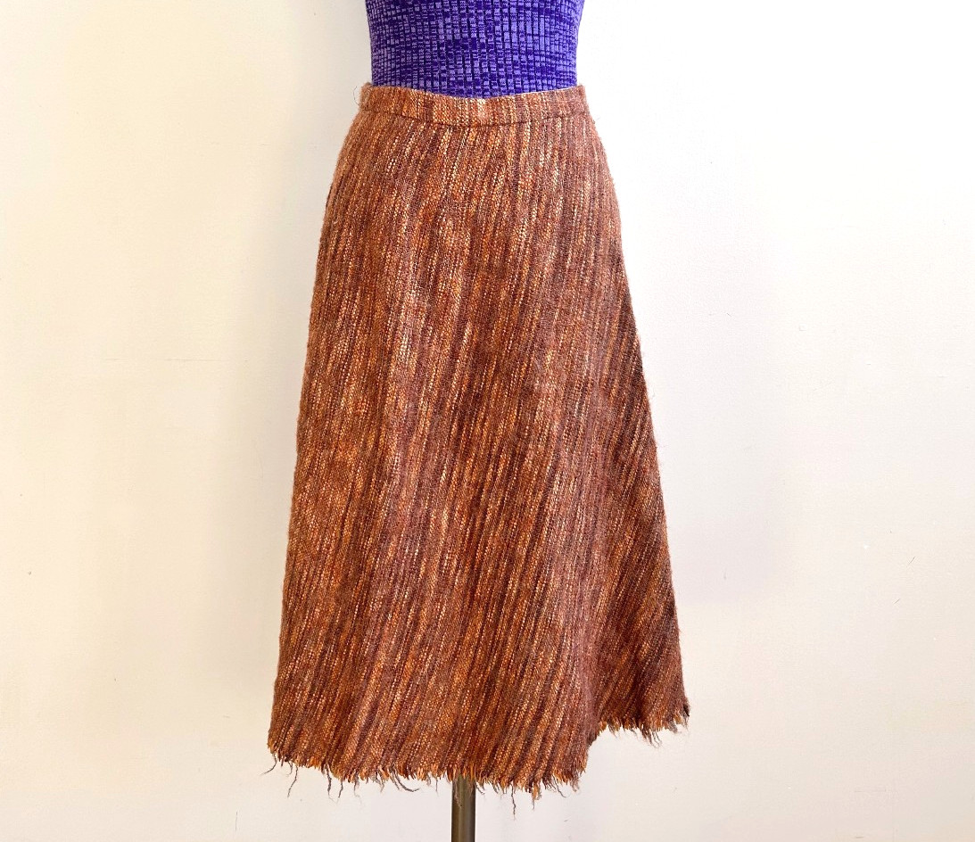 Vintage Wool Autumnal Tweed Skirt Aunt Abigail’s Attic Bias Cut A-Line 30″ W