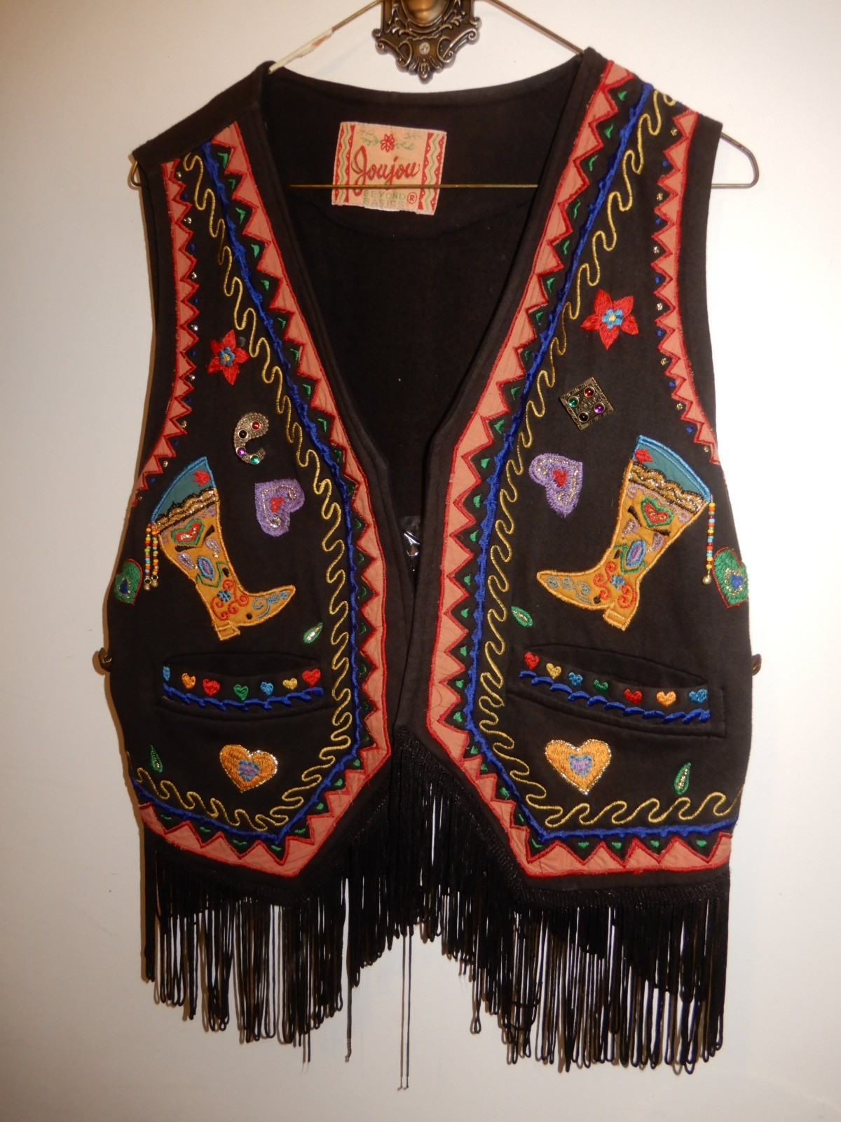 JouJou Fringed Embroidered Beaded Appliquéd Western Cowgirl Vest M/L